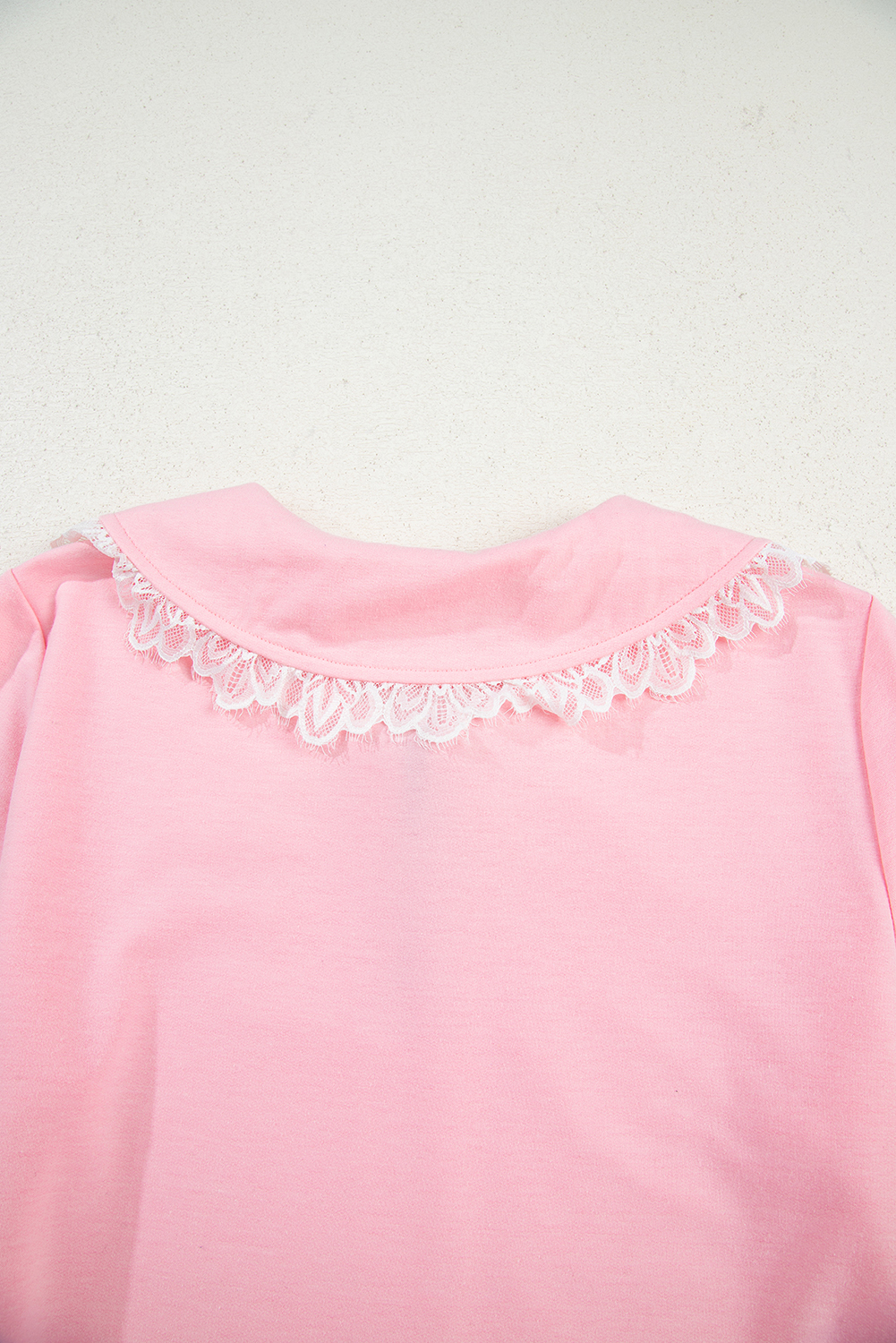 Pink Peter Pan Lace Embellished Neck Collision Sweatshirt and Skirt Two Piece Set