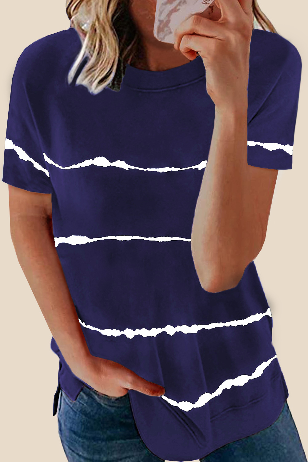 Blue Tie-dye Stripe Casual T-Shirt