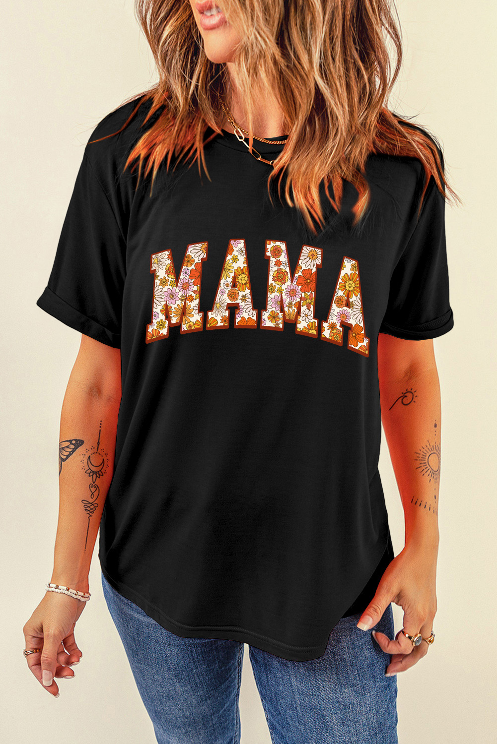 White MAMA Leopard Embroidered Crew Neck Graphic Tee