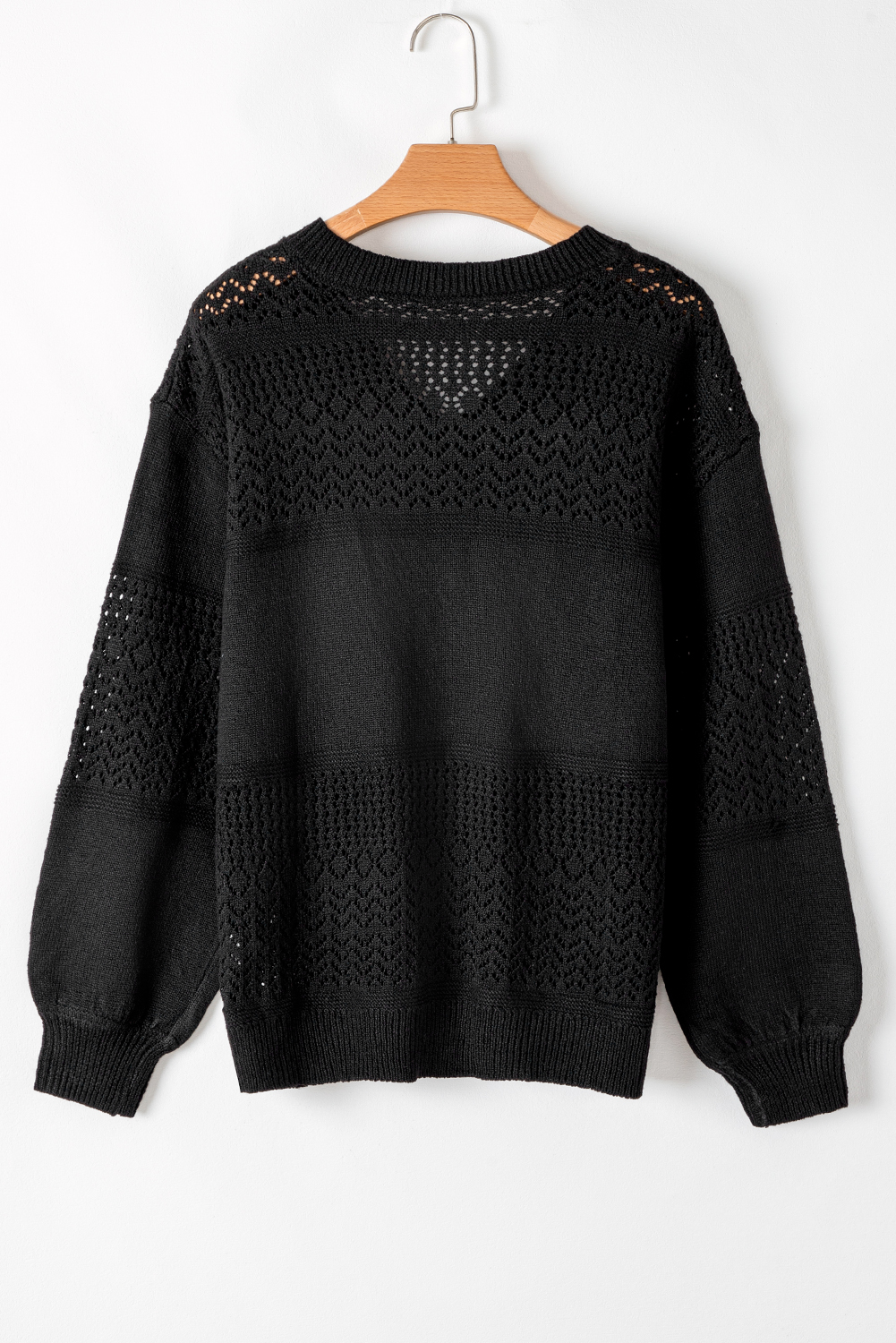 Sky Blue Eyelet Pattern Detail V Neck Drop Shoulder Sweater