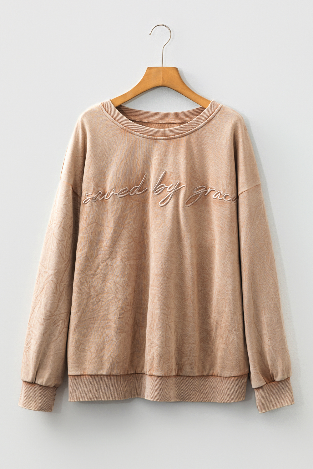 DUNE saved by grace Letter Embroidery Mineral Wash Loose Sweatshirt