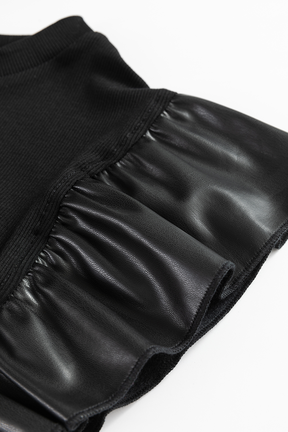 Black GAME DAY Checkered Letter Graphic Leatherette Ruffle Sleeve Top