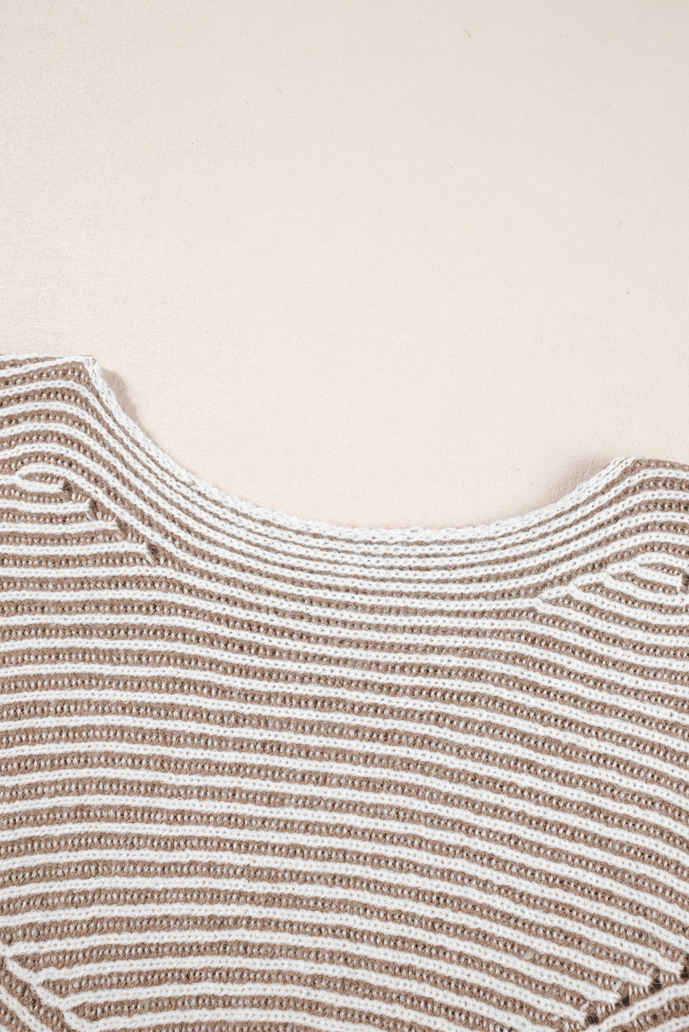 Coffee Striped Print Ribbed Knit Boat Neck Baggy Sweater