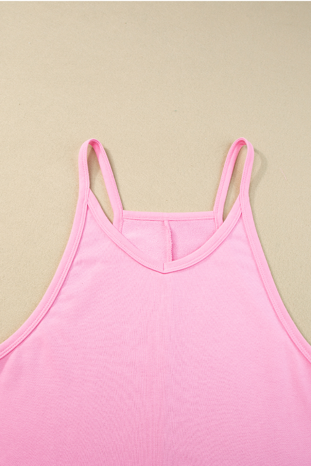 Pink Sleeveless Pocketed V Neck Jersey Romper