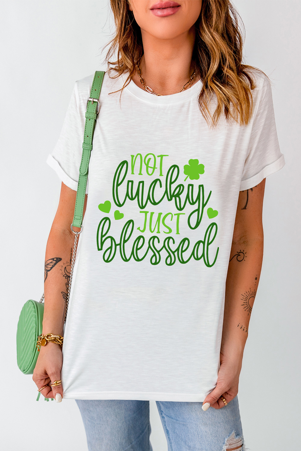 Black St. Patricks Lucky Clover Print O Neck T Shirt