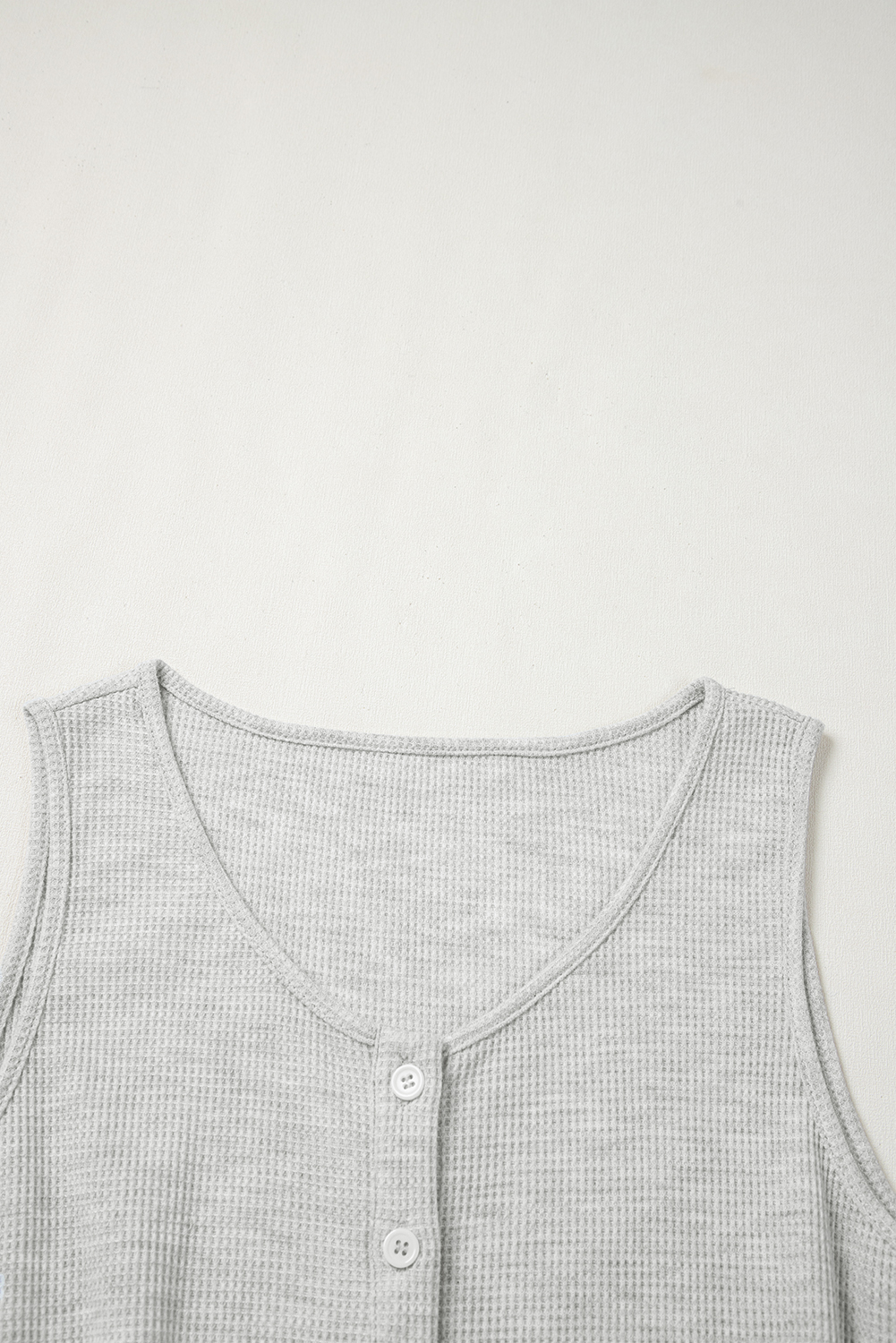 Light Grey Waffle Knit Sleeveless Buttoned Front Drawstring Elastic Waistband Romper