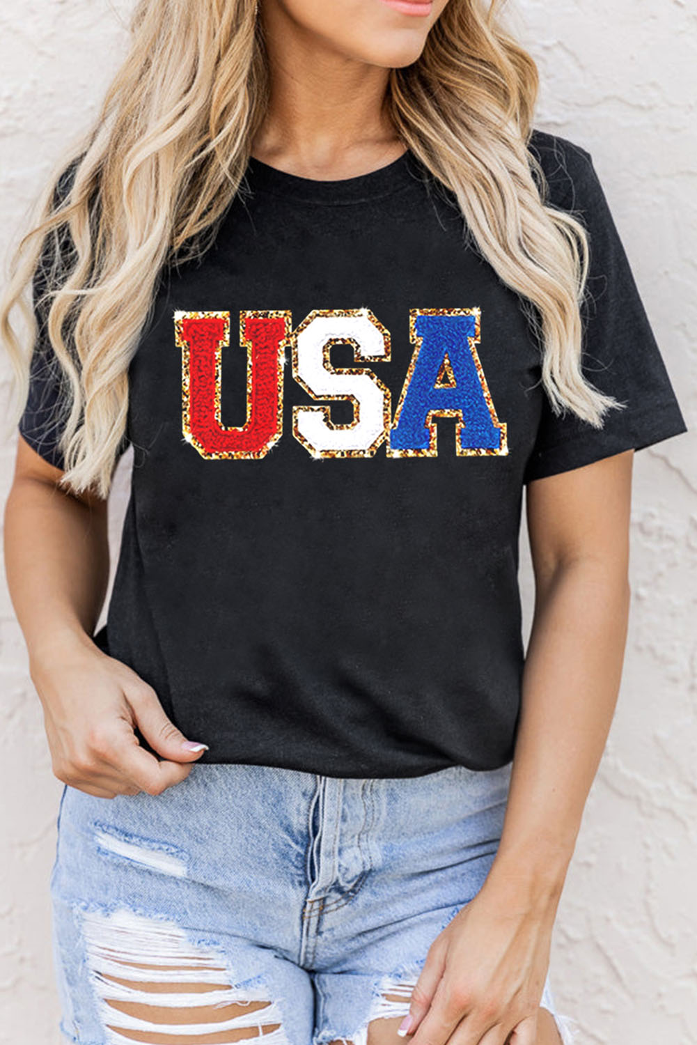 Gray Blooming USA Flag Print Casual T Shirt