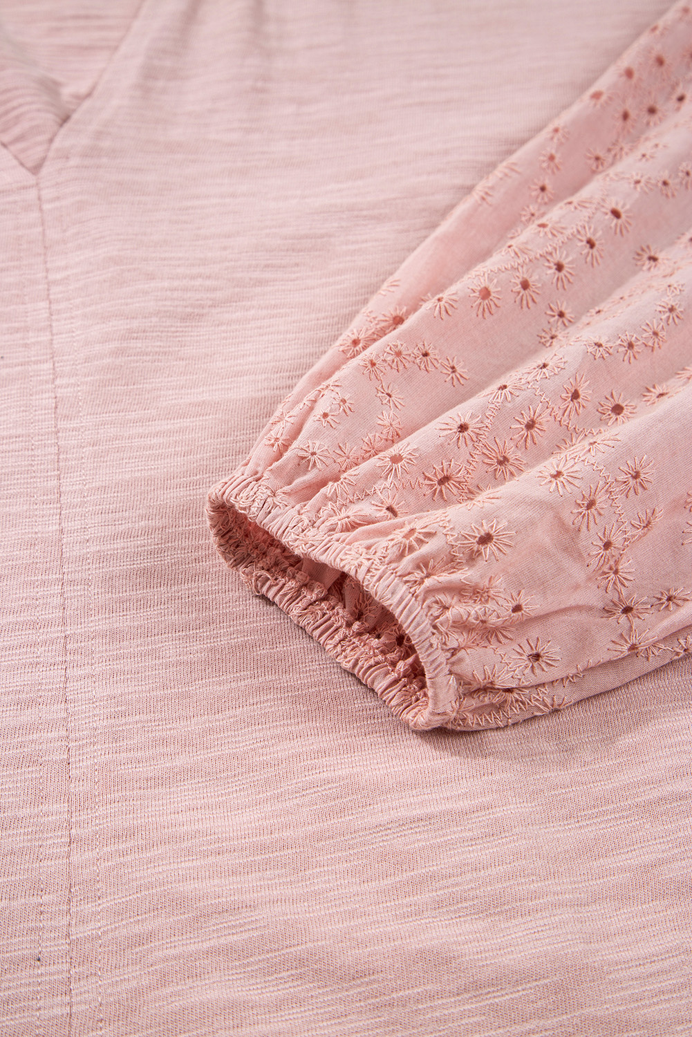 Light Pink Keyhole Notch V Neck Batwing Sleeve Blouse