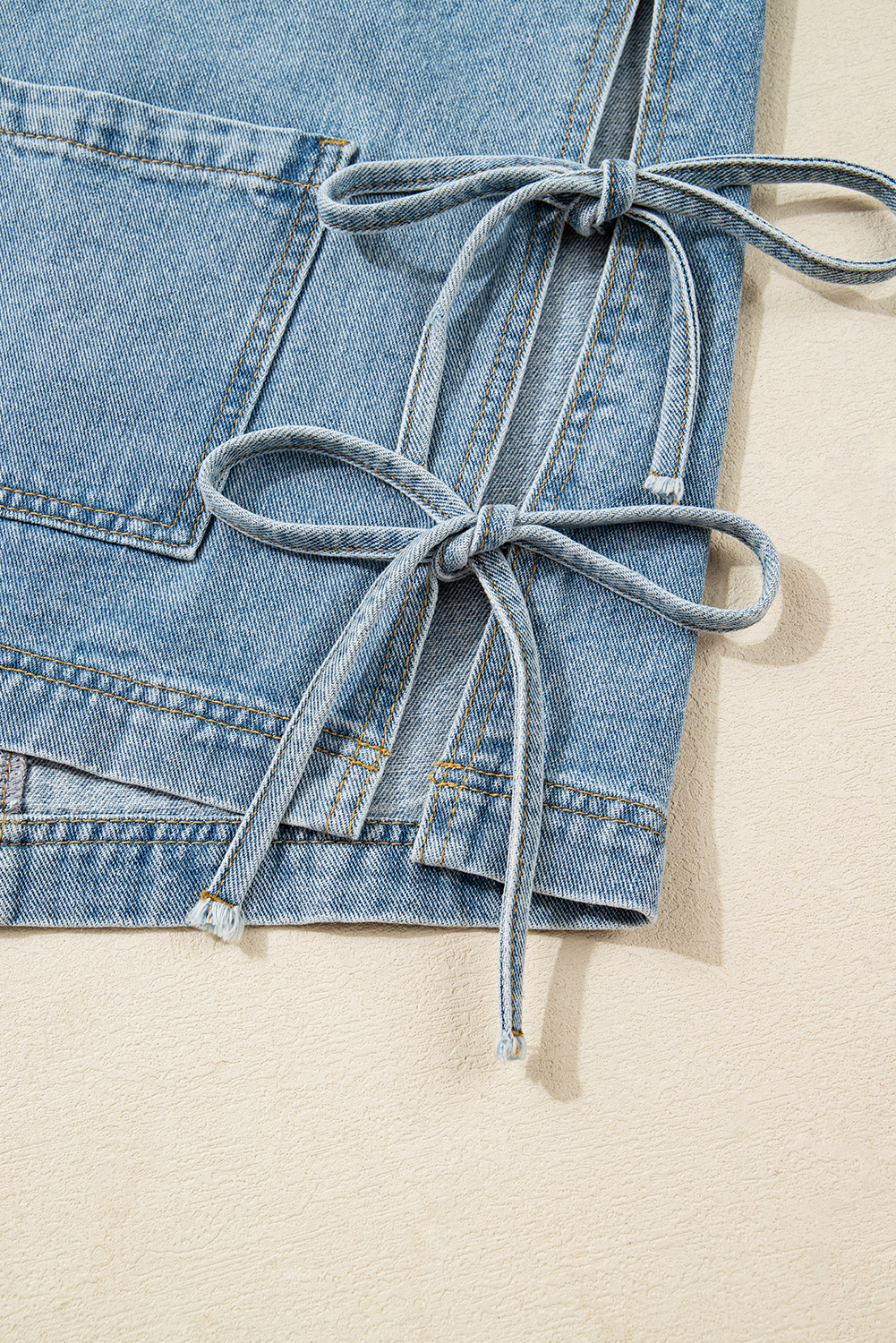 Beau Blue Multi Patched Pockets Side Tie up Boyfriend Style Denim Jacket