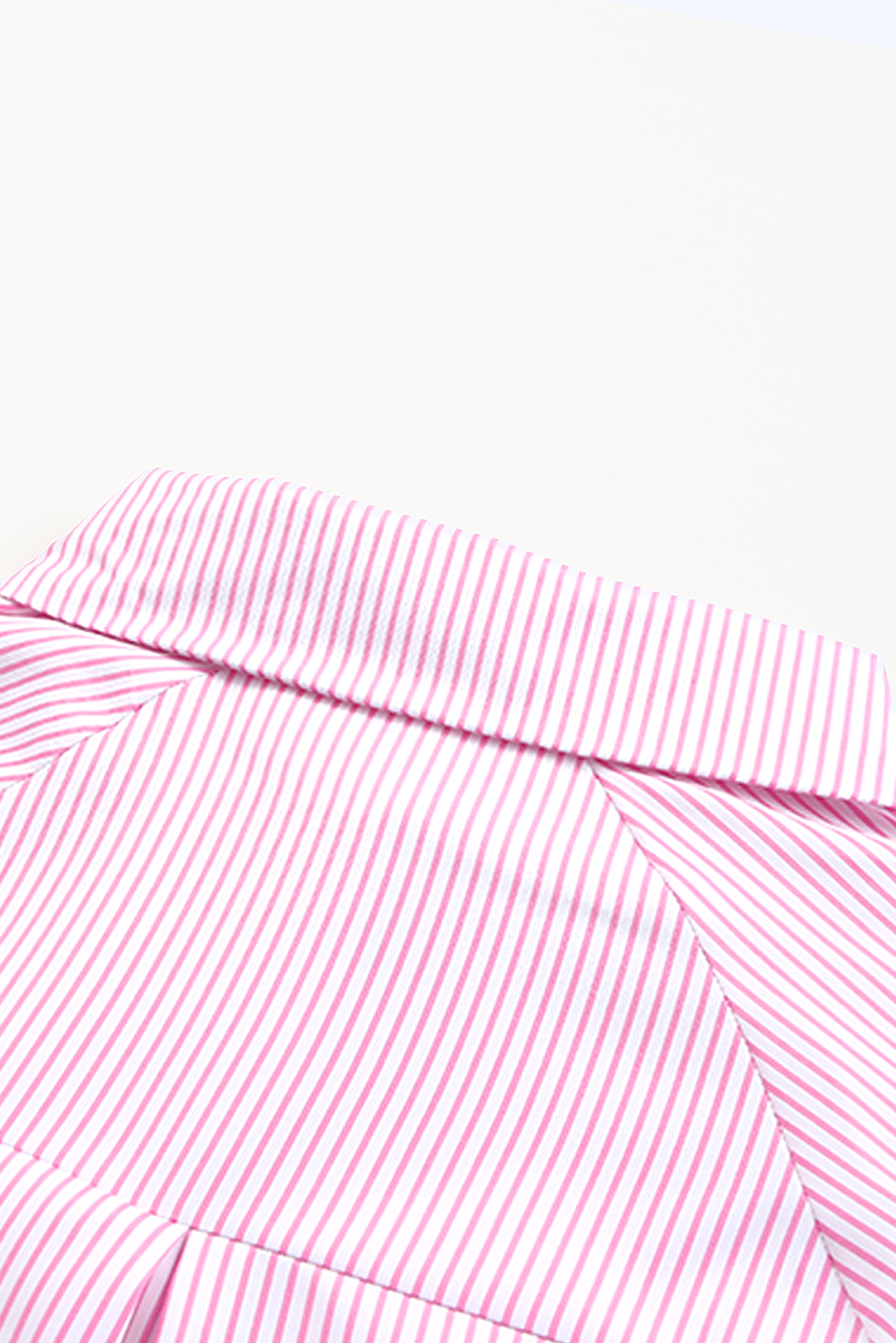 Red Stripe Smocked Cuffed Striped Boyfriend Shirt with Pocket
