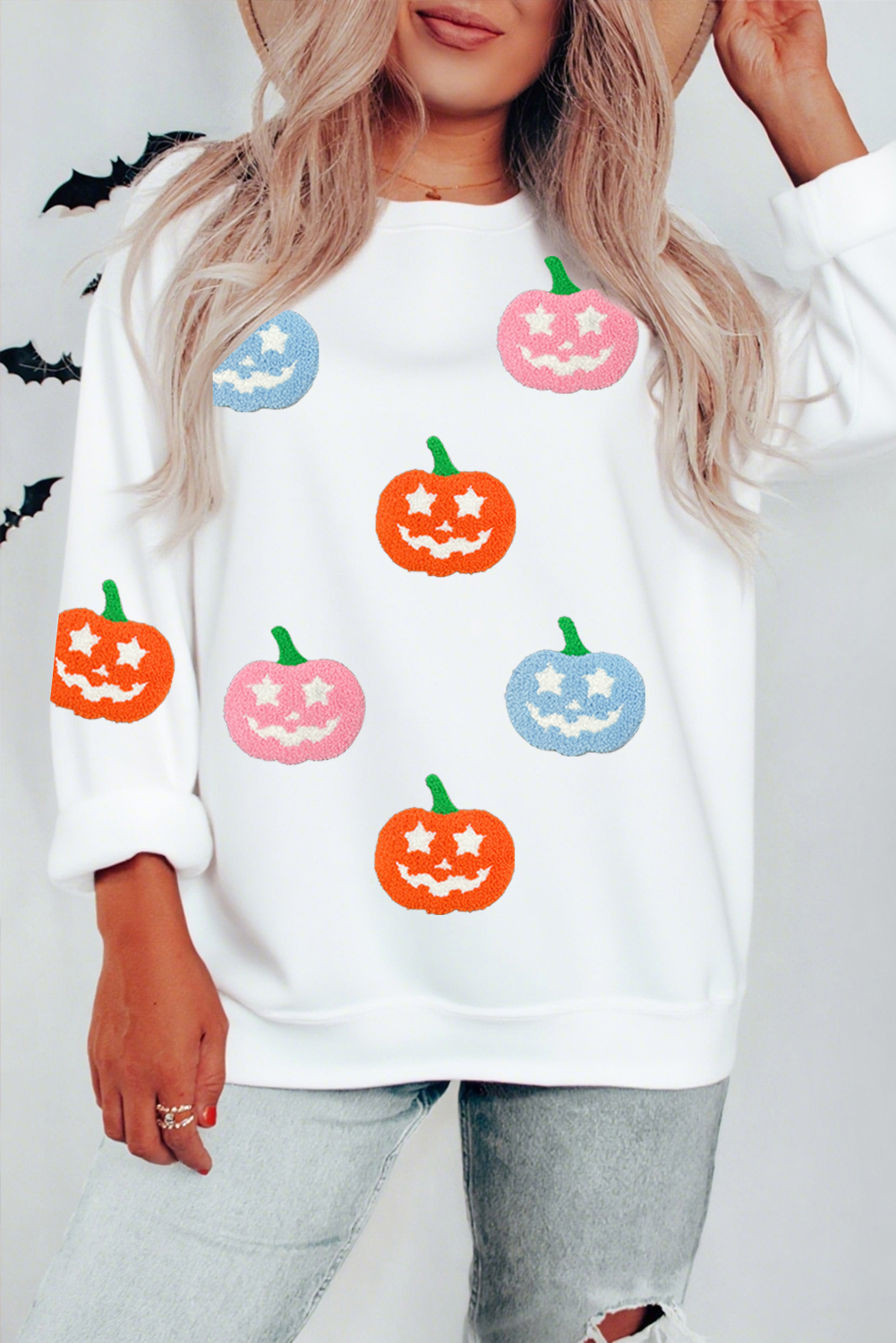 White Cute Halloween Jack-o-lantern Holiday Sweatshirt