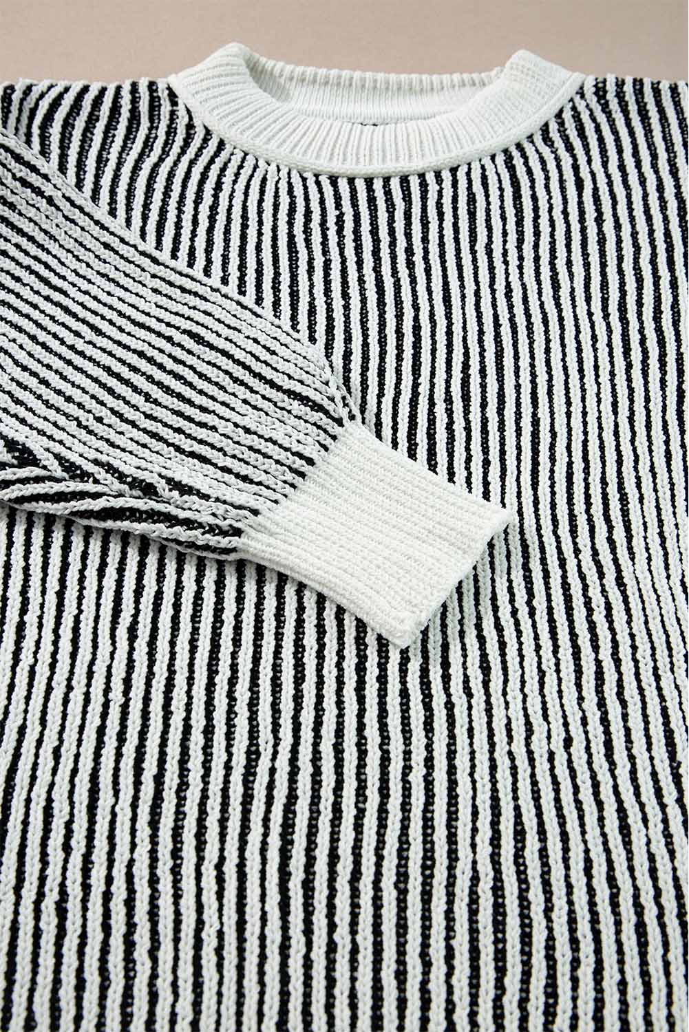 Bright Pink Striped Textured Knit Contrast Edge Loose Sweater