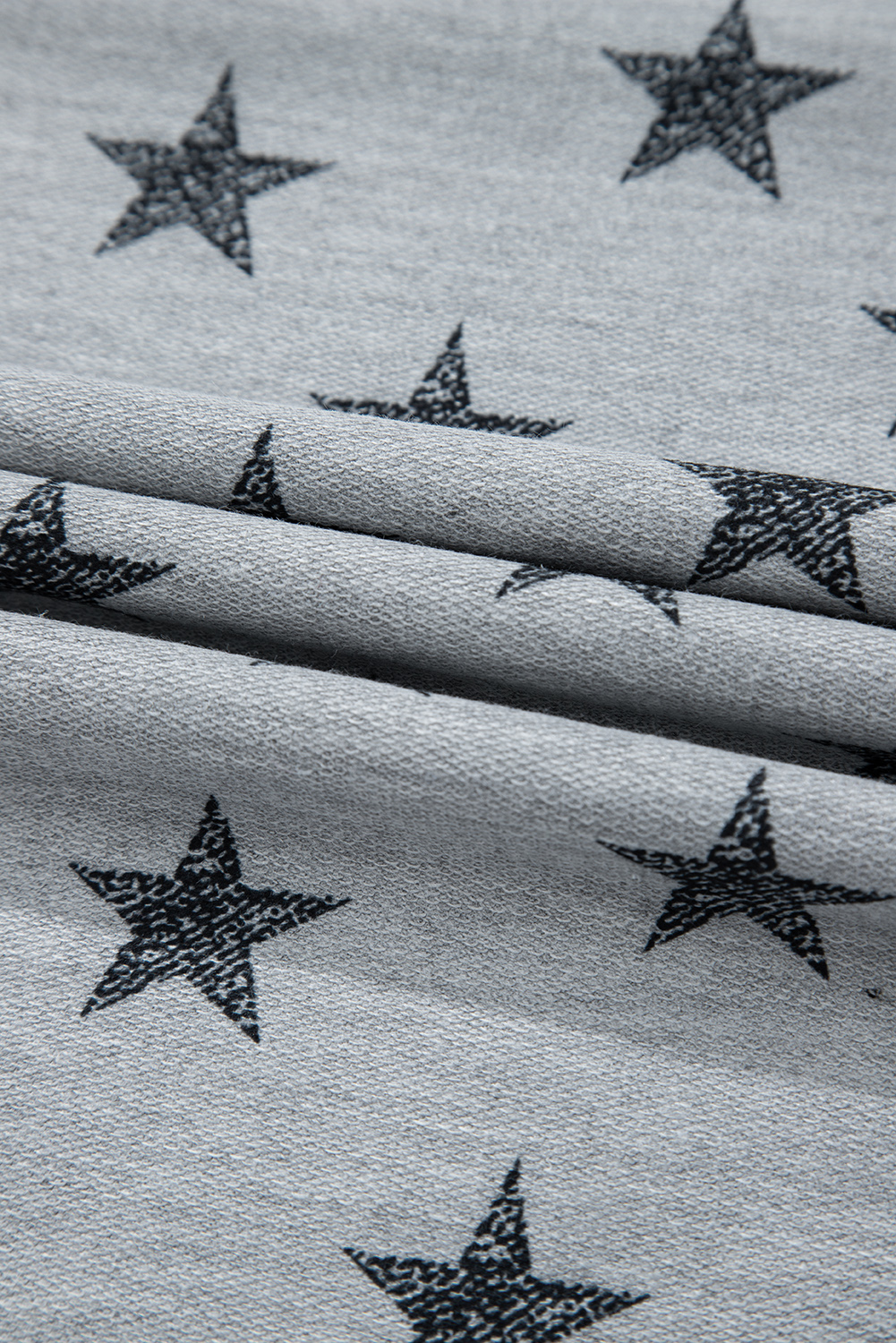Gray Star Print Tiered Ruffled Sleeve Crew Neck T Shirt