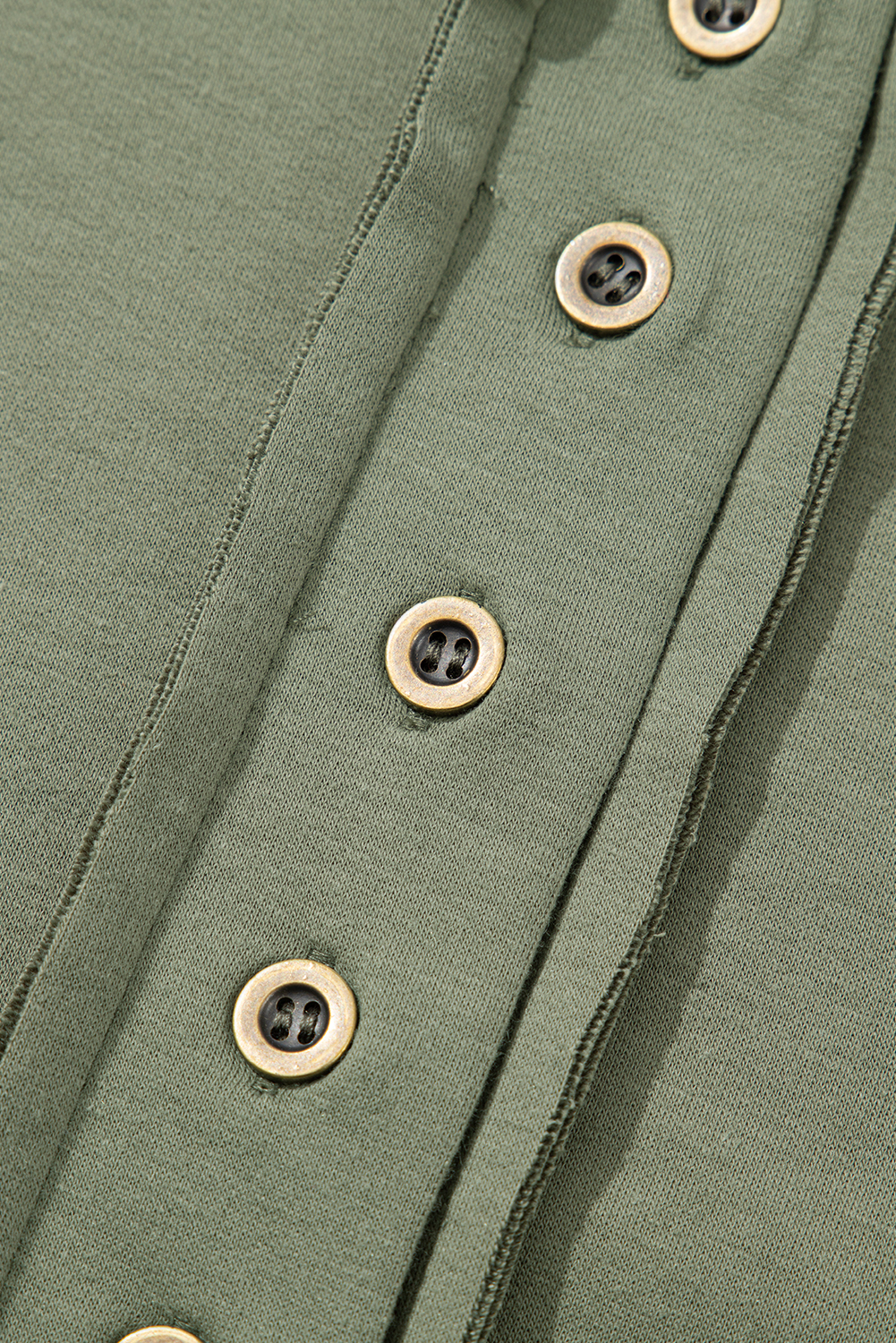 Jungle Green Exposed Seam Button Neck Wide Sleeve Tunic Top