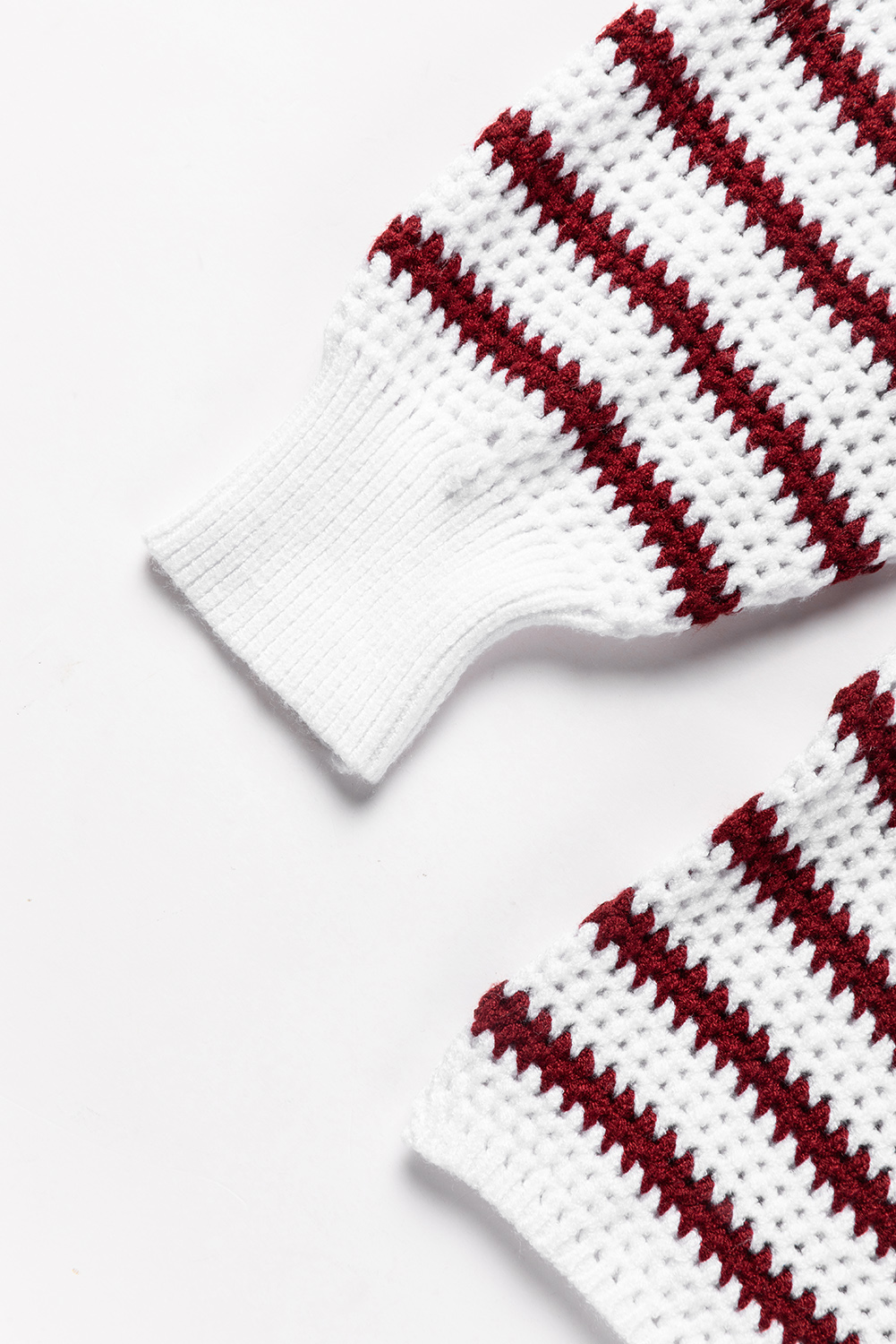 Fiery Red Striped Knit Split Hem Baggy Sweater