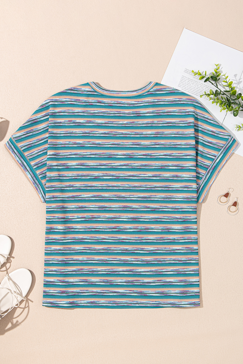 Multicolour Striped Wide Sleeve Loose T Shirt