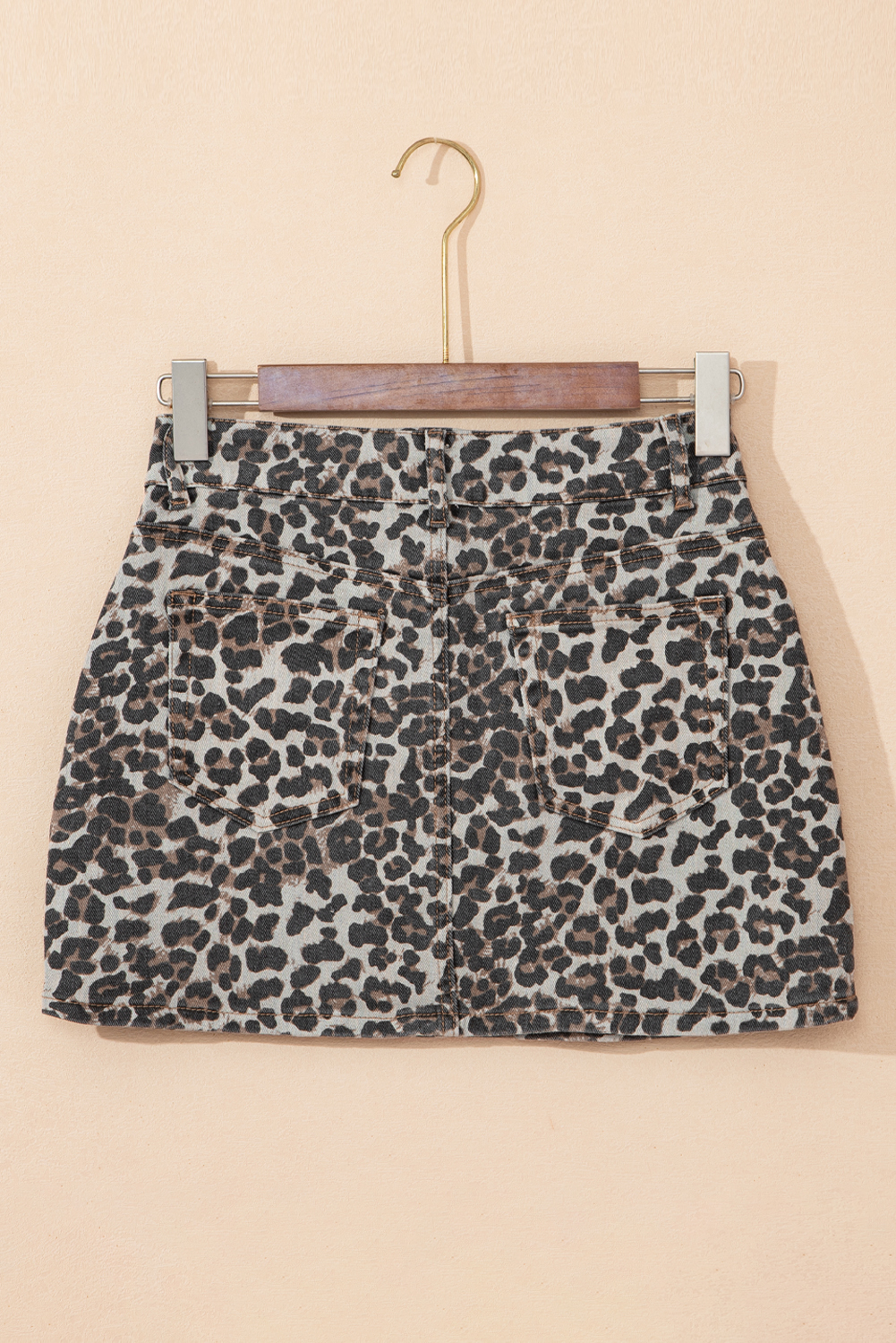 Khaki Leopard Denim Mini Skirt