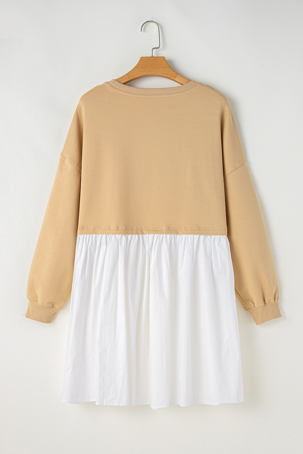 Pale Khaki Sweatshirt Poplin Mini Dress