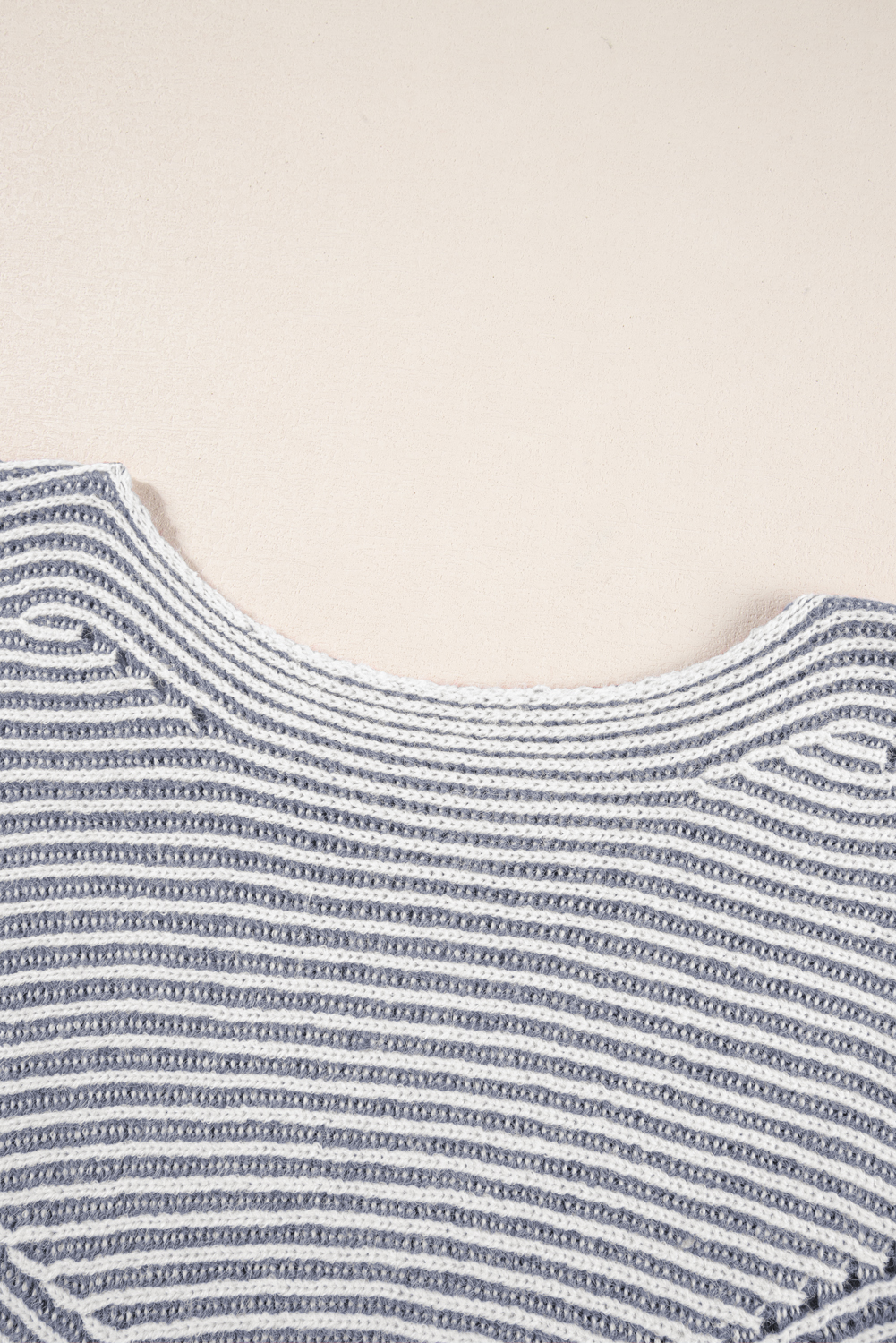 Coffee Striped Print Ribbed Knit Boat Neck Baggy Sweater