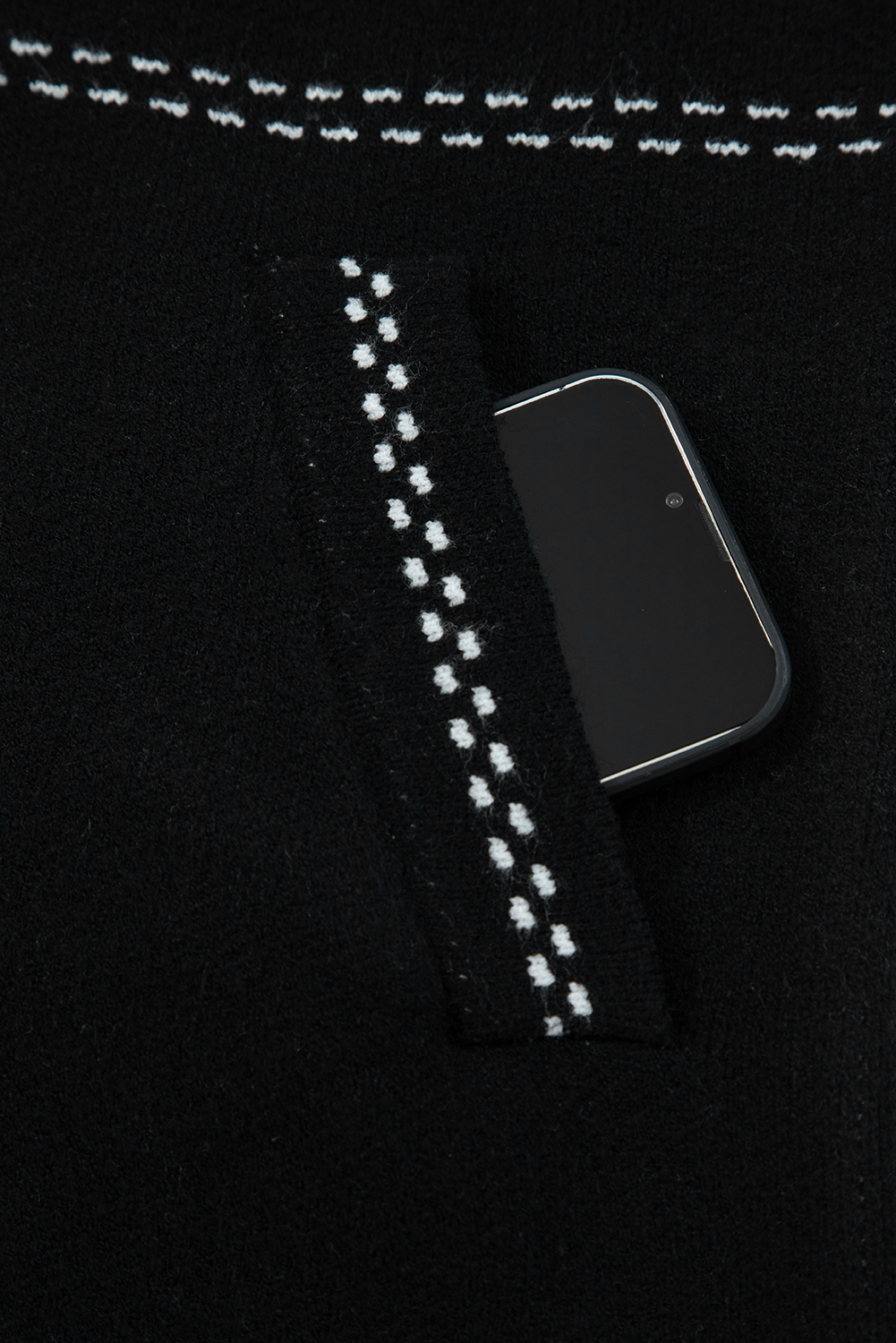 Black Contrast Trim Button up Sweater Cardigan