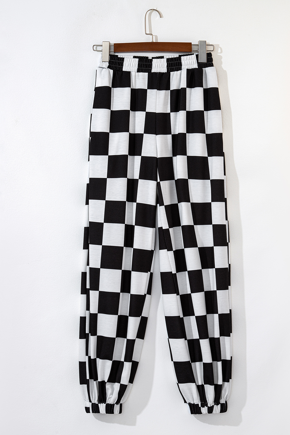 Black 2-Tone Checked Print High Waist Wide Leg Pants