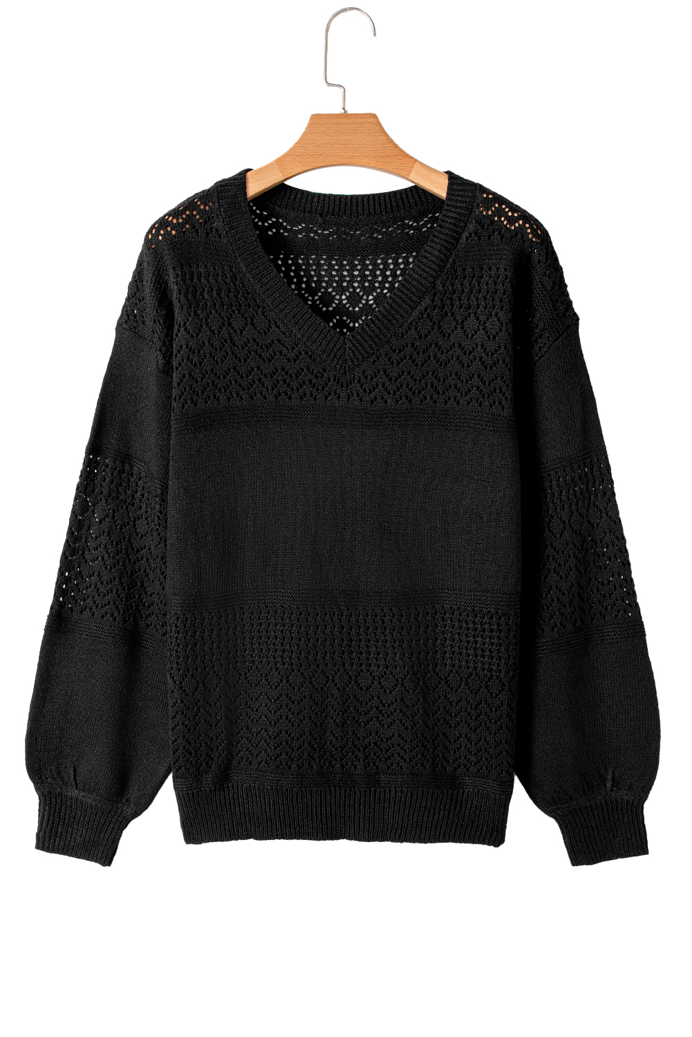 Sky Blue Eyelet Pattern Detail V Neck Drop Shoulder Sweater
