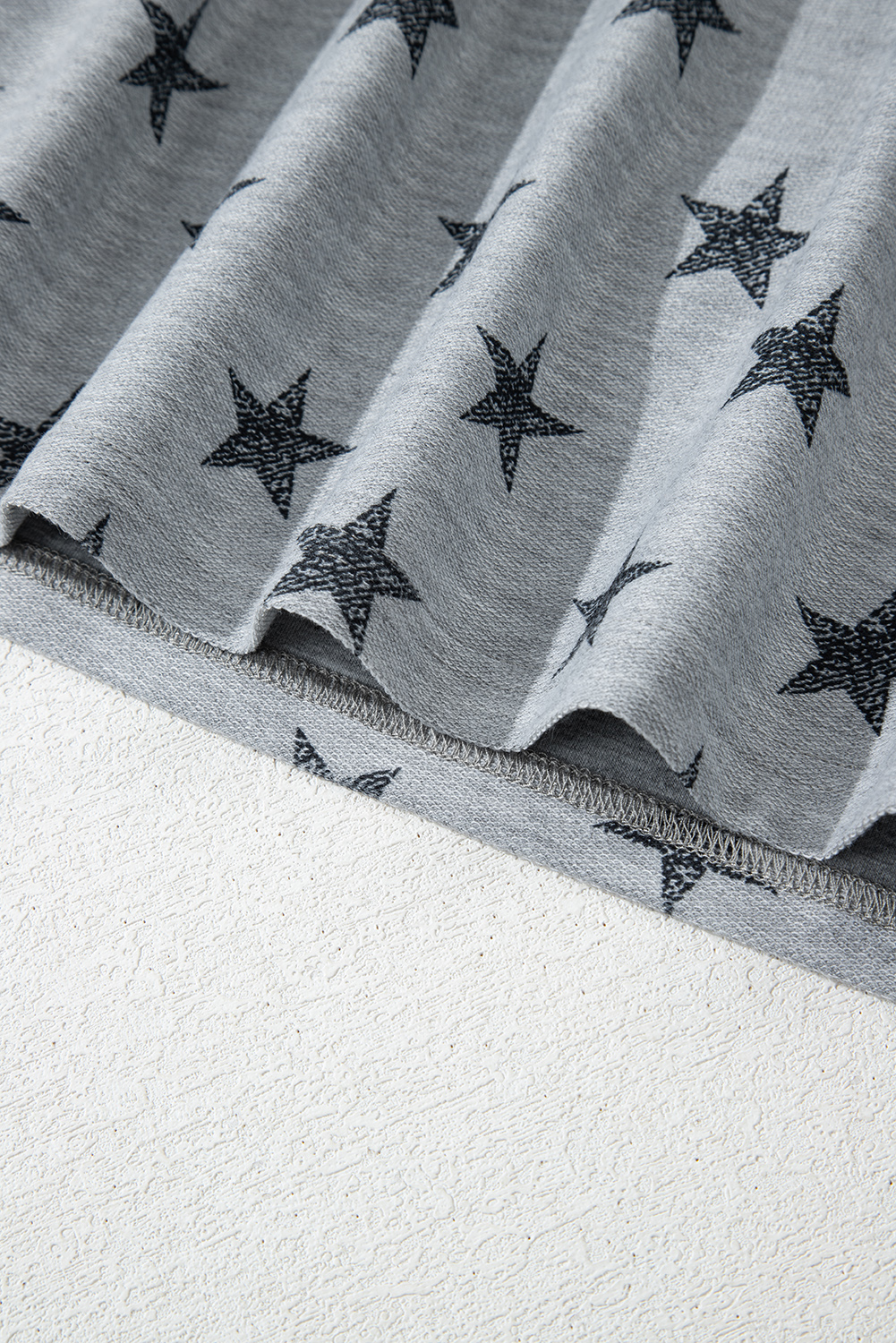 Gray Star Print Tiered Ruffled Sleeve Crew Neck T Shirt
