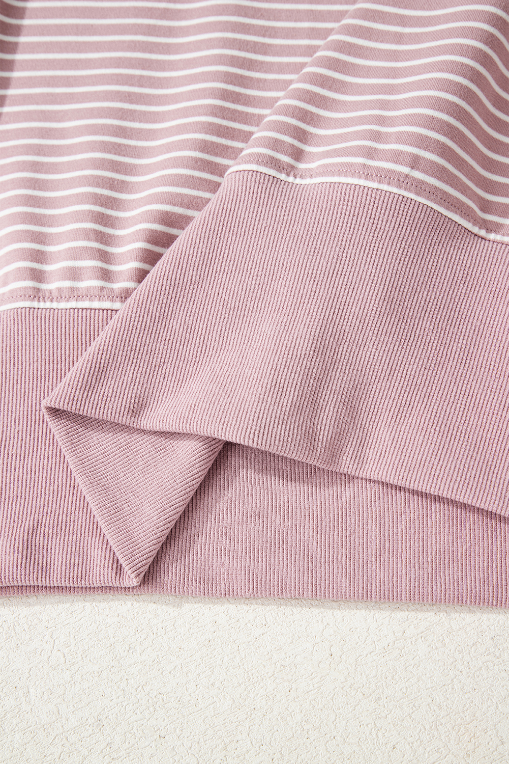 Purple Stripe Thumbhole Side Slits Drop Shoulder Loose Fit Hoodie