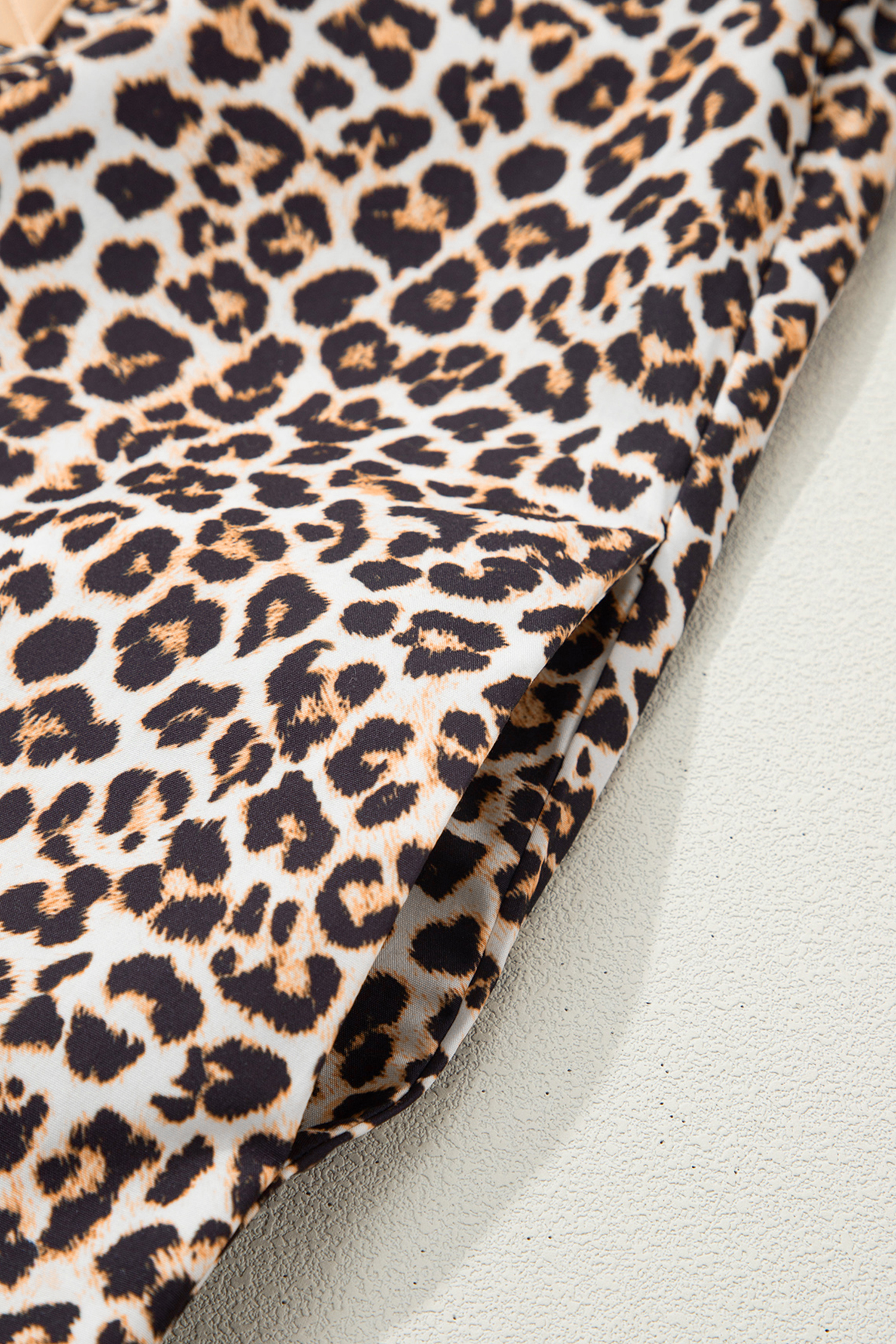 Multicolour Button Striped Collar Leopard Print Long Sleeve Flared Dress