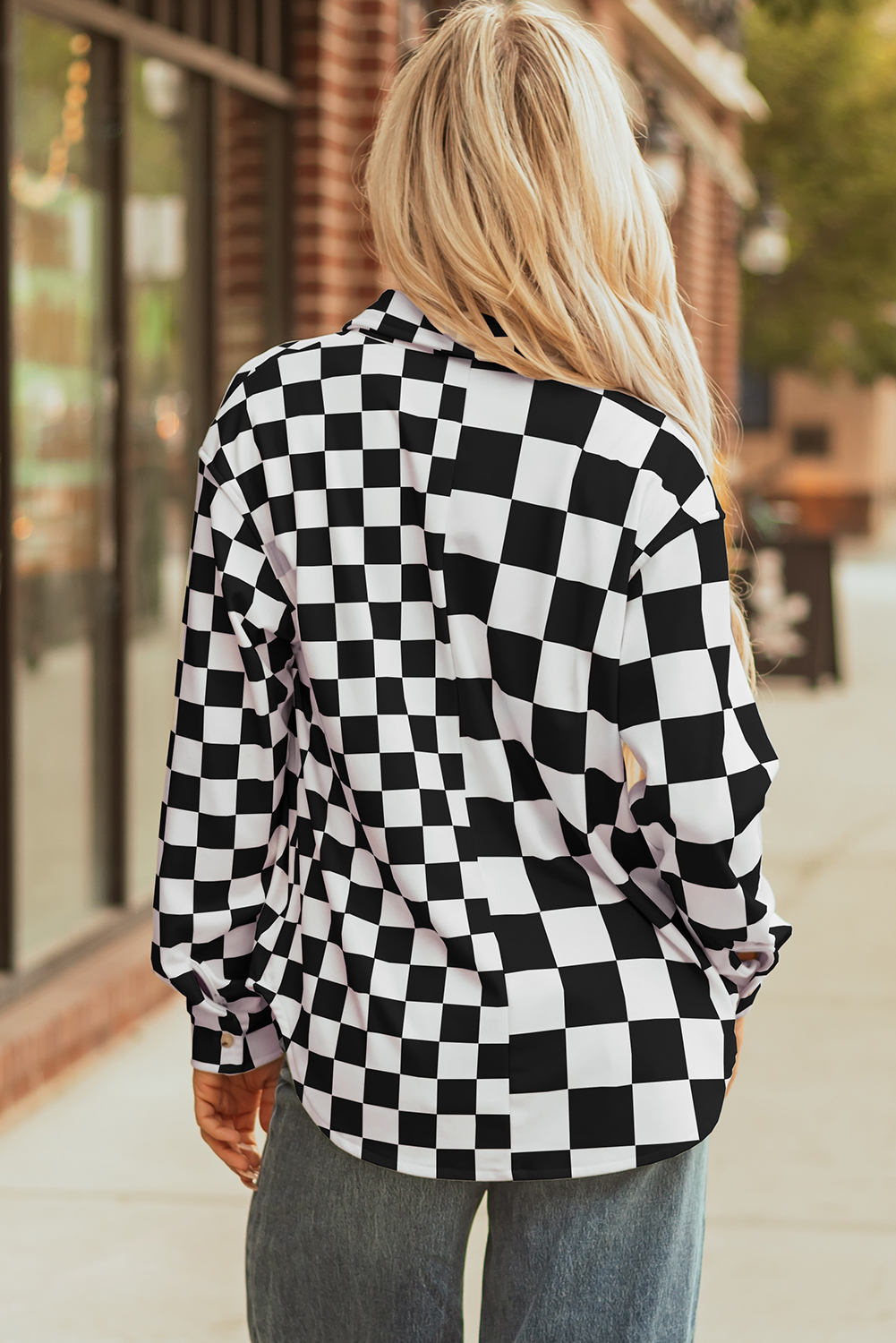 Khaki Checkerboard Flap Pocket Button Front Shacket