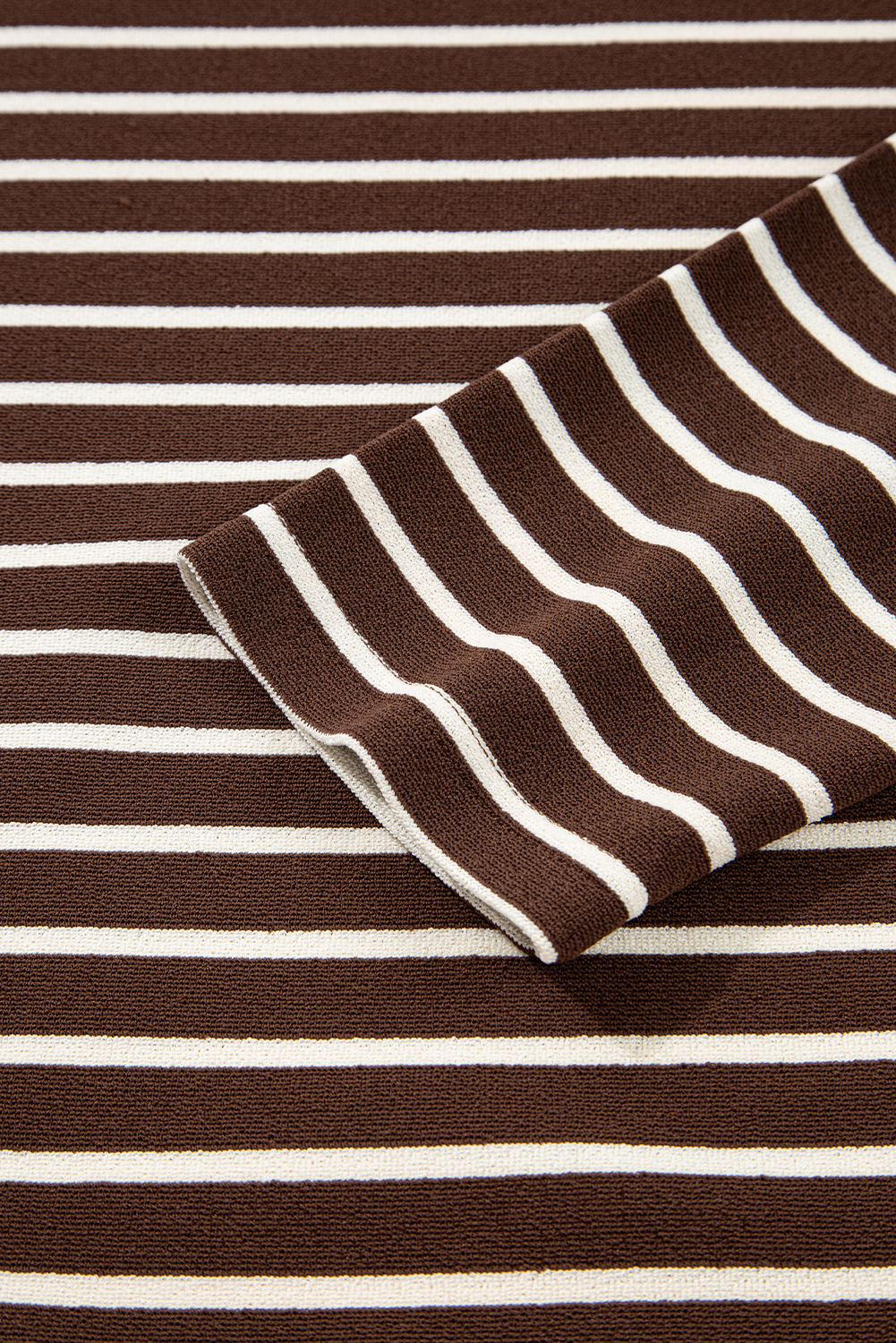 Brown Stripe Ribbed Cropped Crew Neck Long Sleeve T Shirt