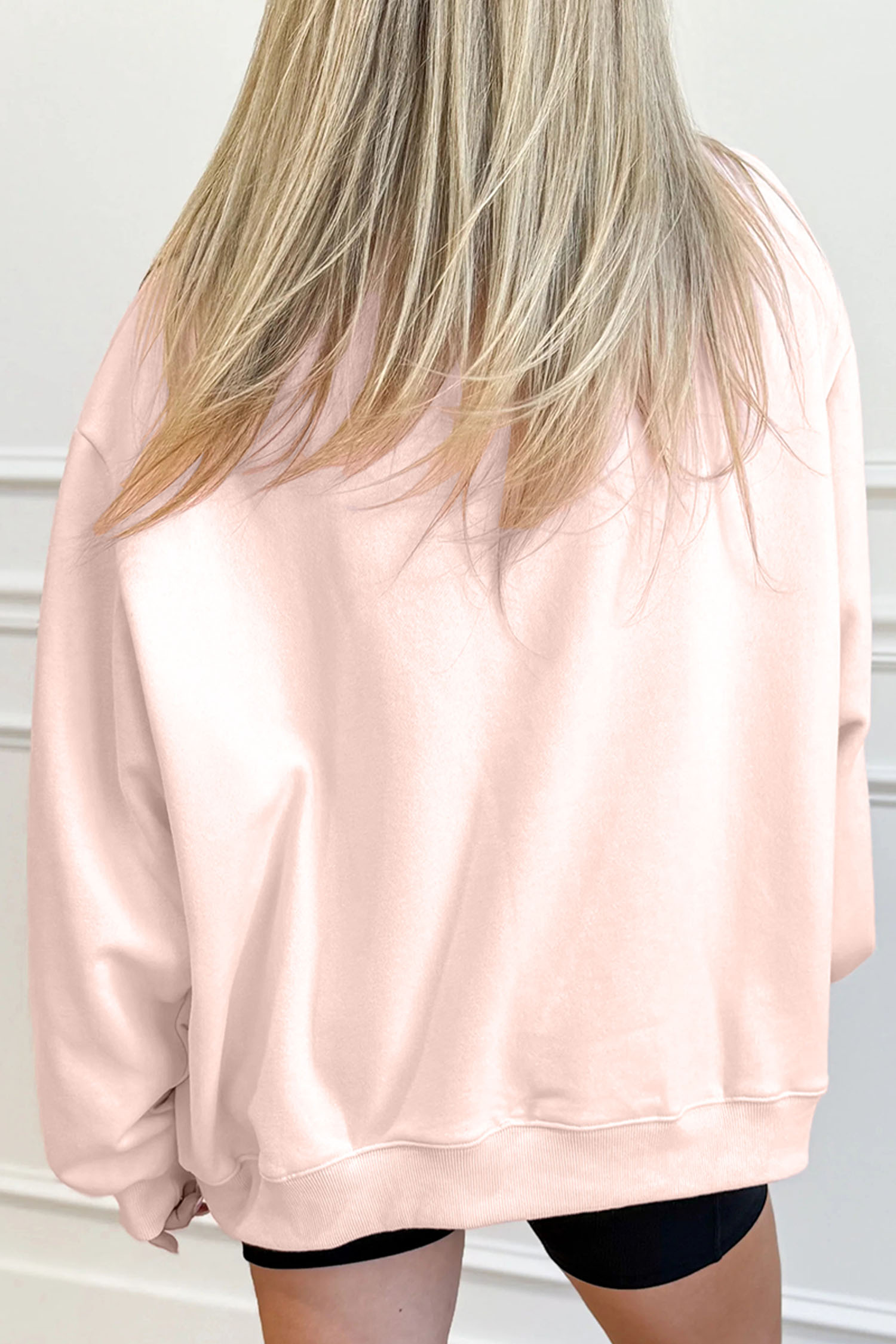 Apricot Pink Cowgirl Element Embroidered Detail Mock Neck Sweatshirt
