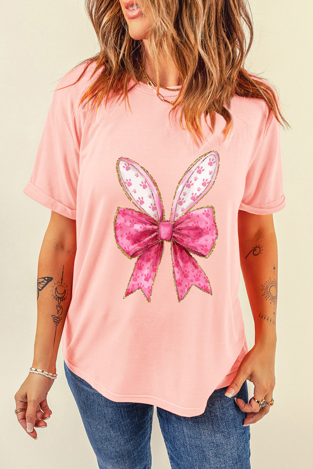 White Easter Egg Bow Bunny Ear Printed T Shirt