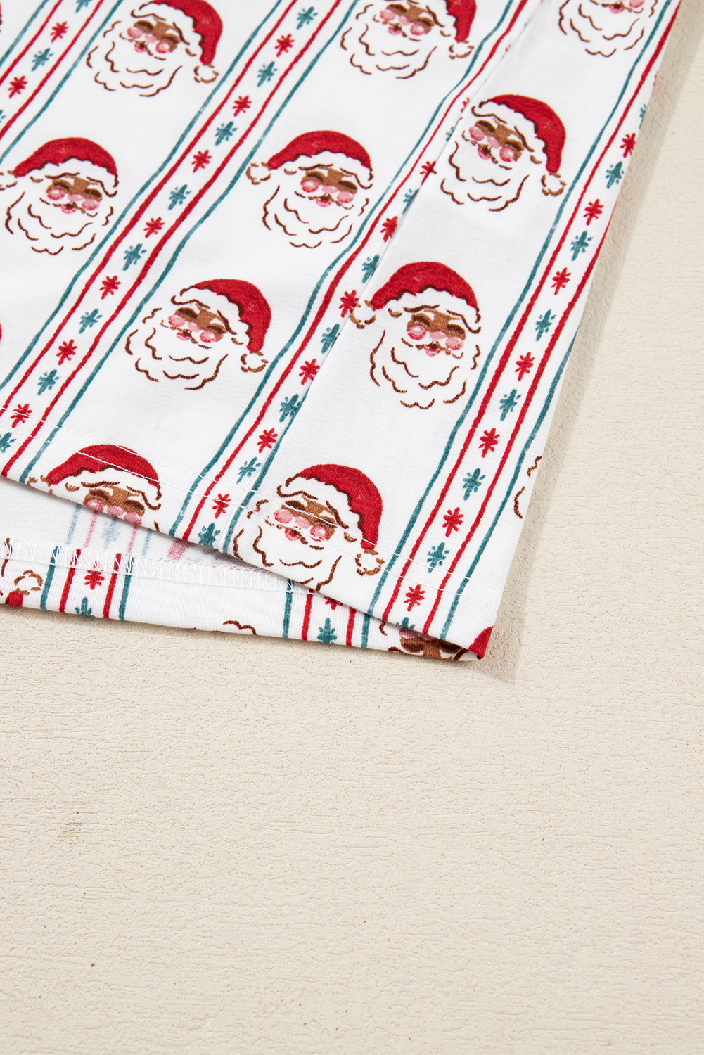 White Father Christmas Striped Print Contrast Drawstring Lounge Pant Set