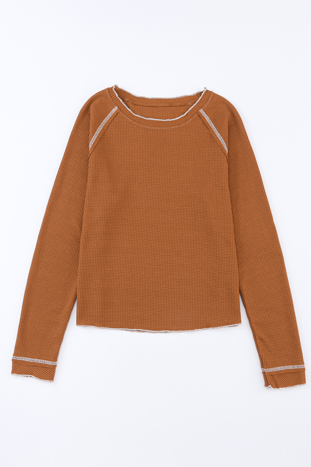 Smoke Gray Textured Round Neck Long Sleeve Top