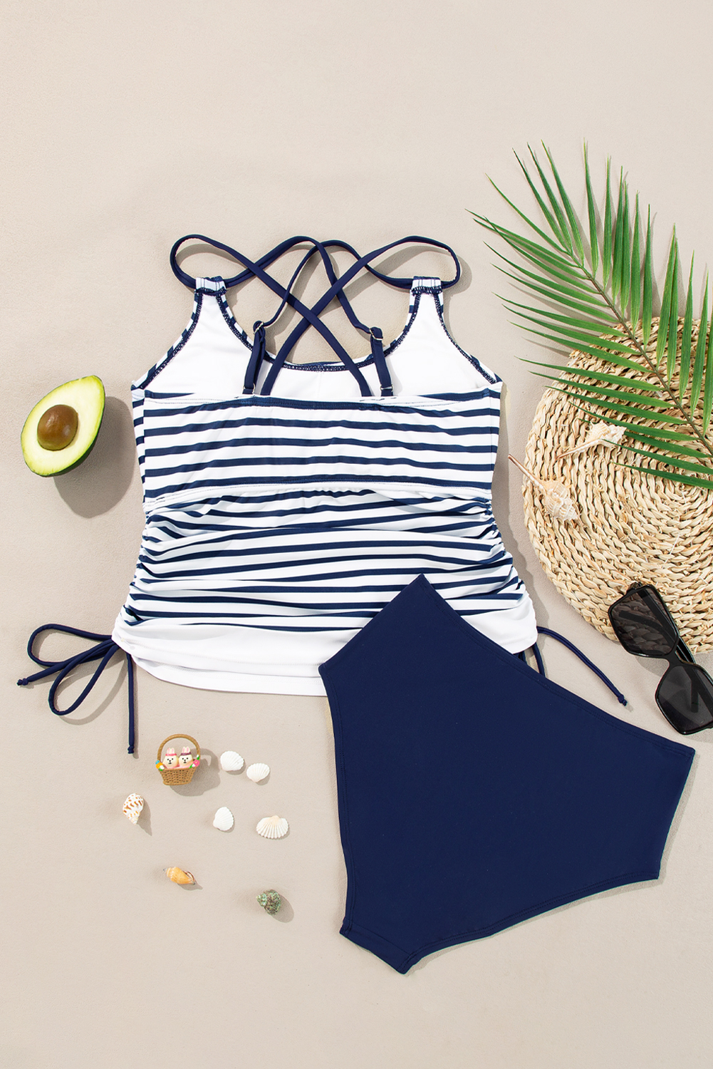Sea Green Drawstring Tummy Control Mix-and-match 2pcs Tankini Swimsuit