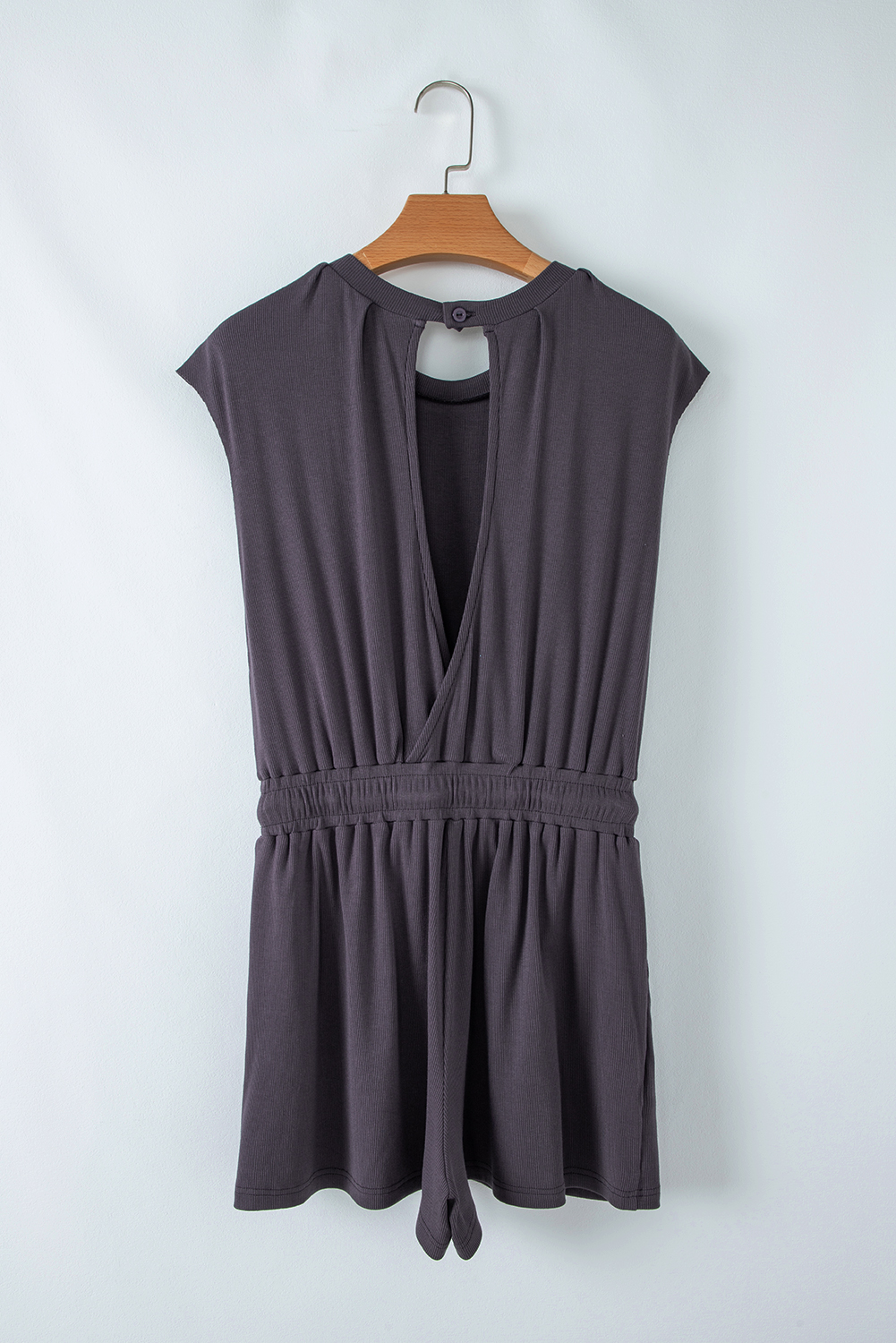 Bristol Black Knit Open Back Cap Sleeve Drawstring Elastic Waistband Romper