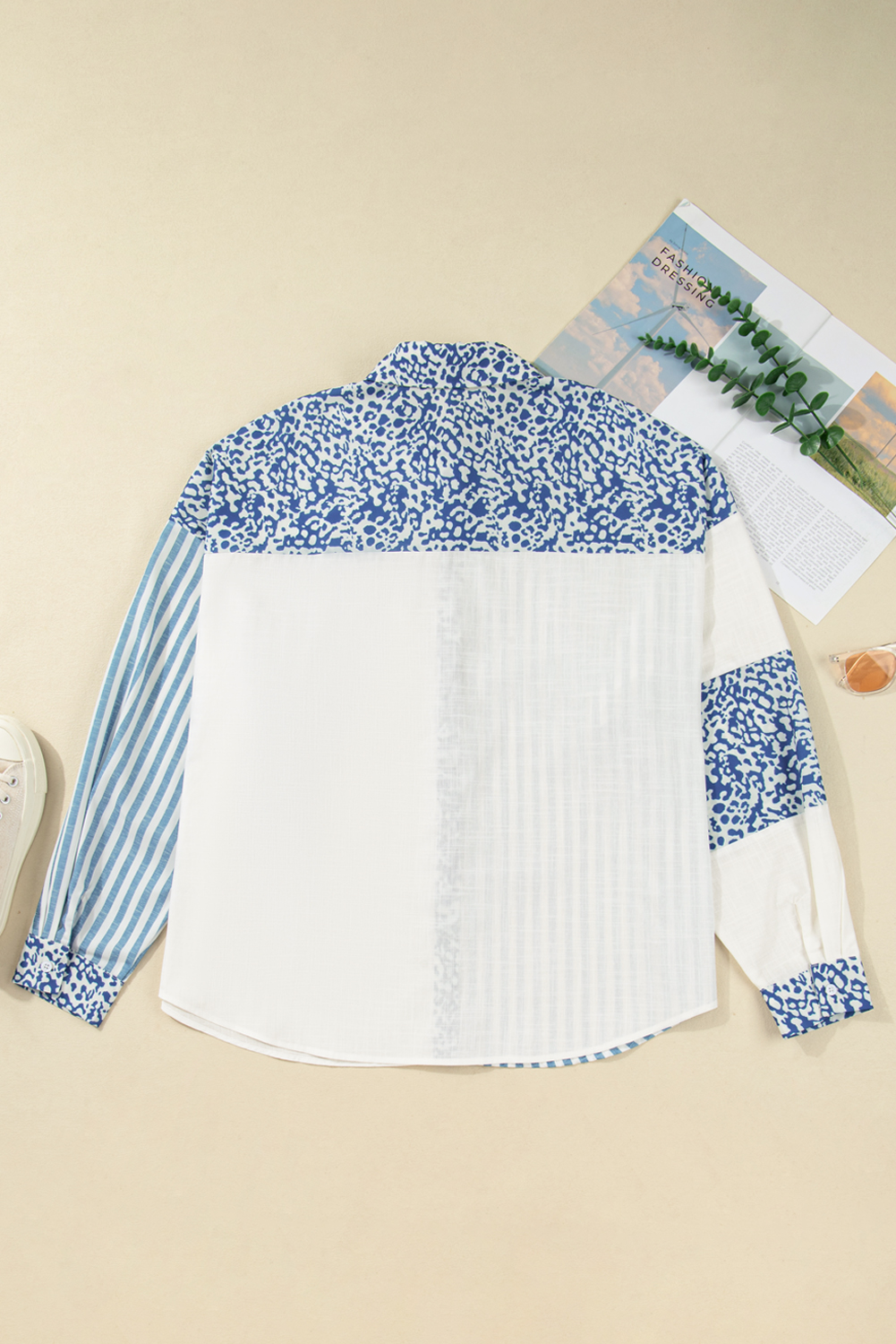 Sky Blue Leopard Striped Western Casual Shirt