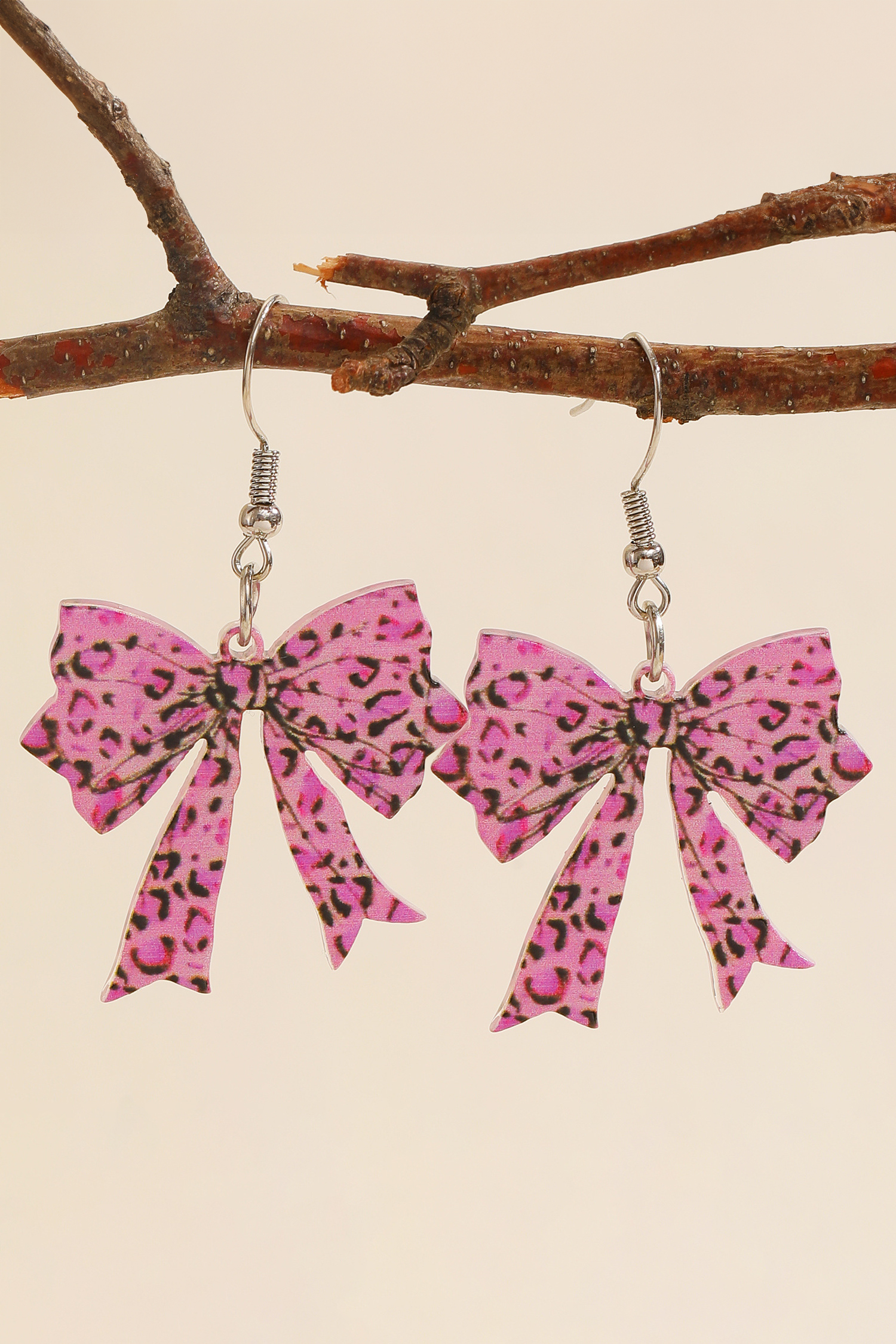 Cinnamon Stylish Leopard Printed Bow Stainless Hook Earrings