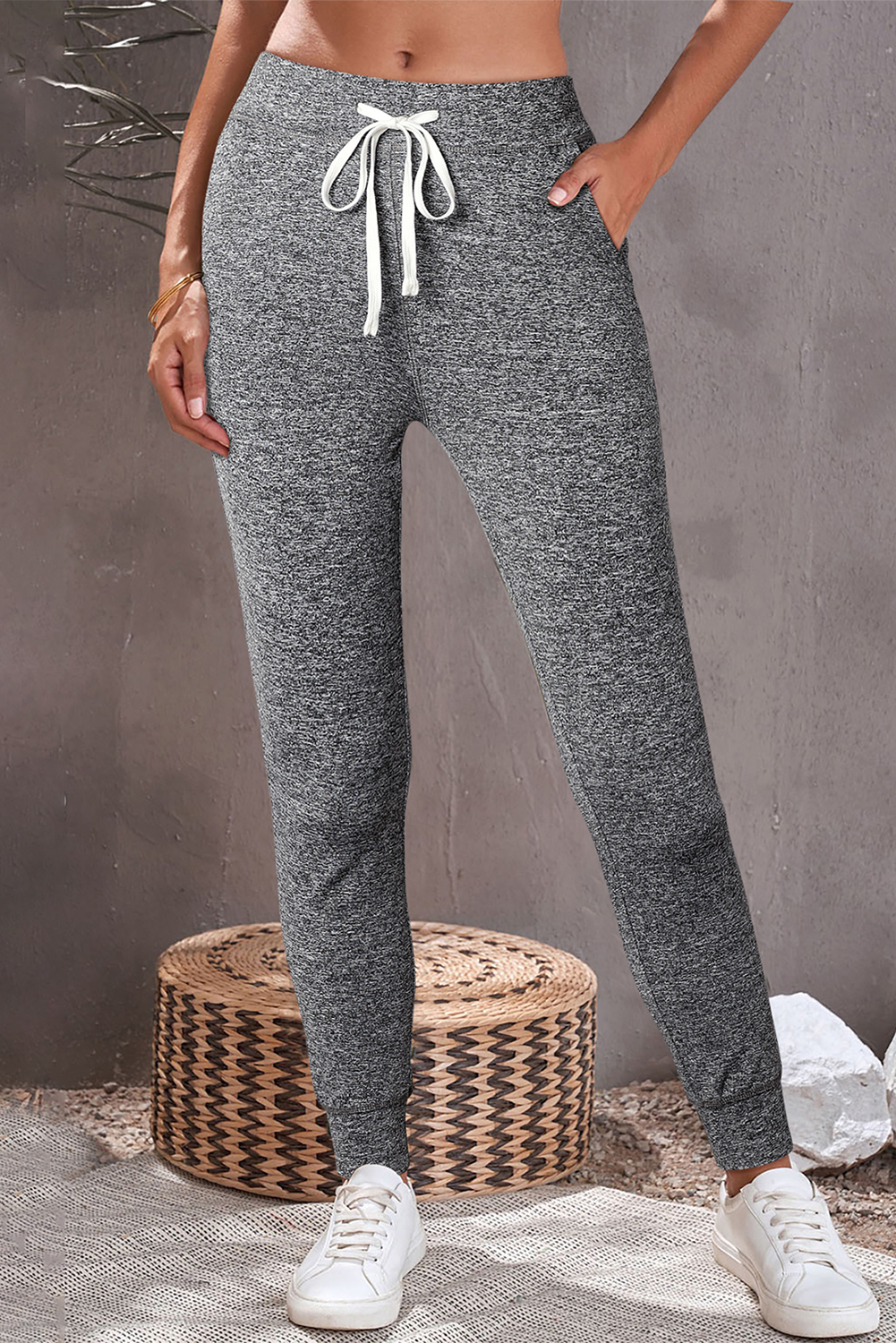 Black Drawstring Elastic Waistband Pocketed Joggers