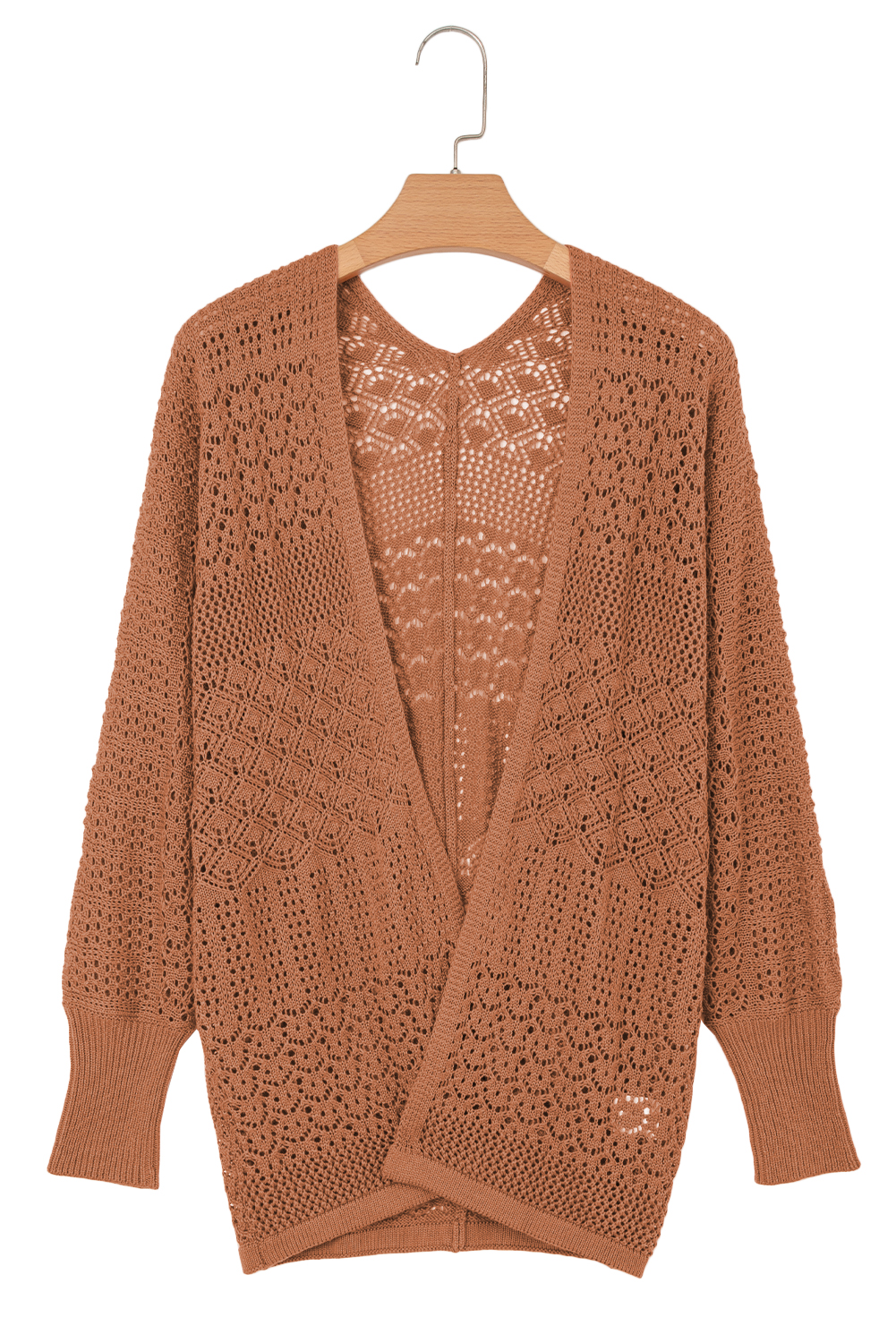 Redwood Burl Mixed Pattern Knitted Open Front Plus Cardigan