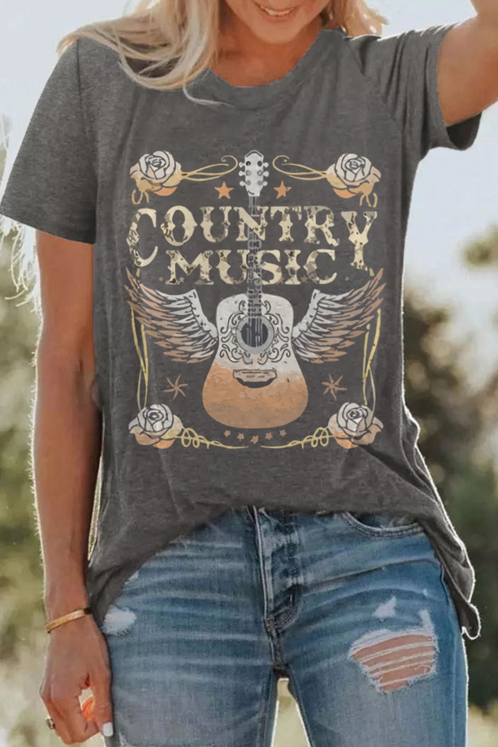 Black Western MAMA Leopard Lightning Graphic Tee