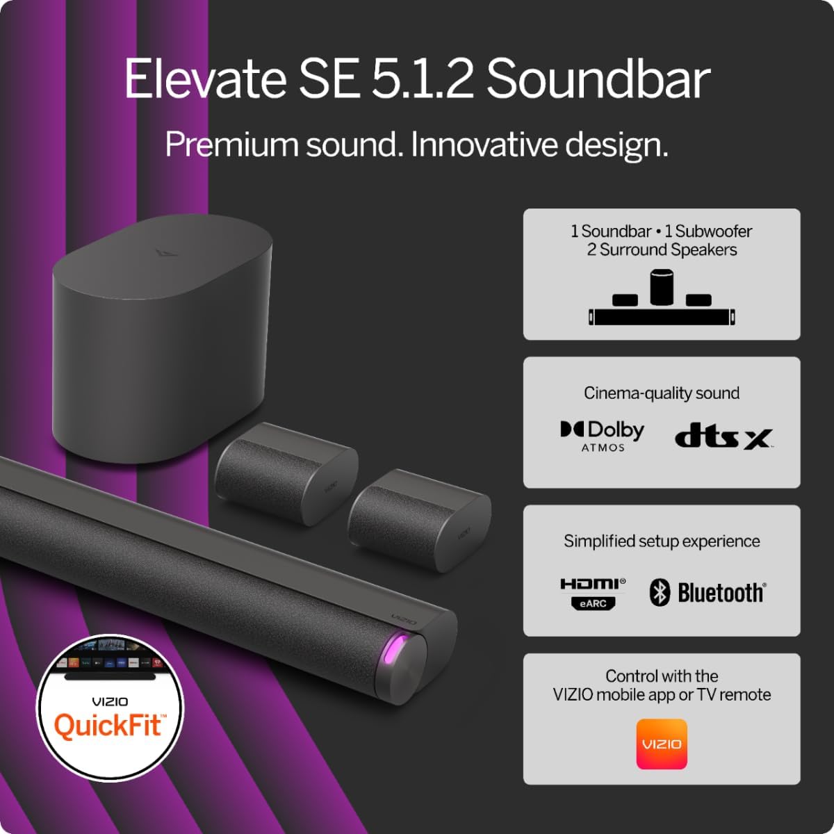 VIZIO Elevate SE 5.1.2 Soundbar with Wireless Subwoofer, Dolby Atmos, 2024