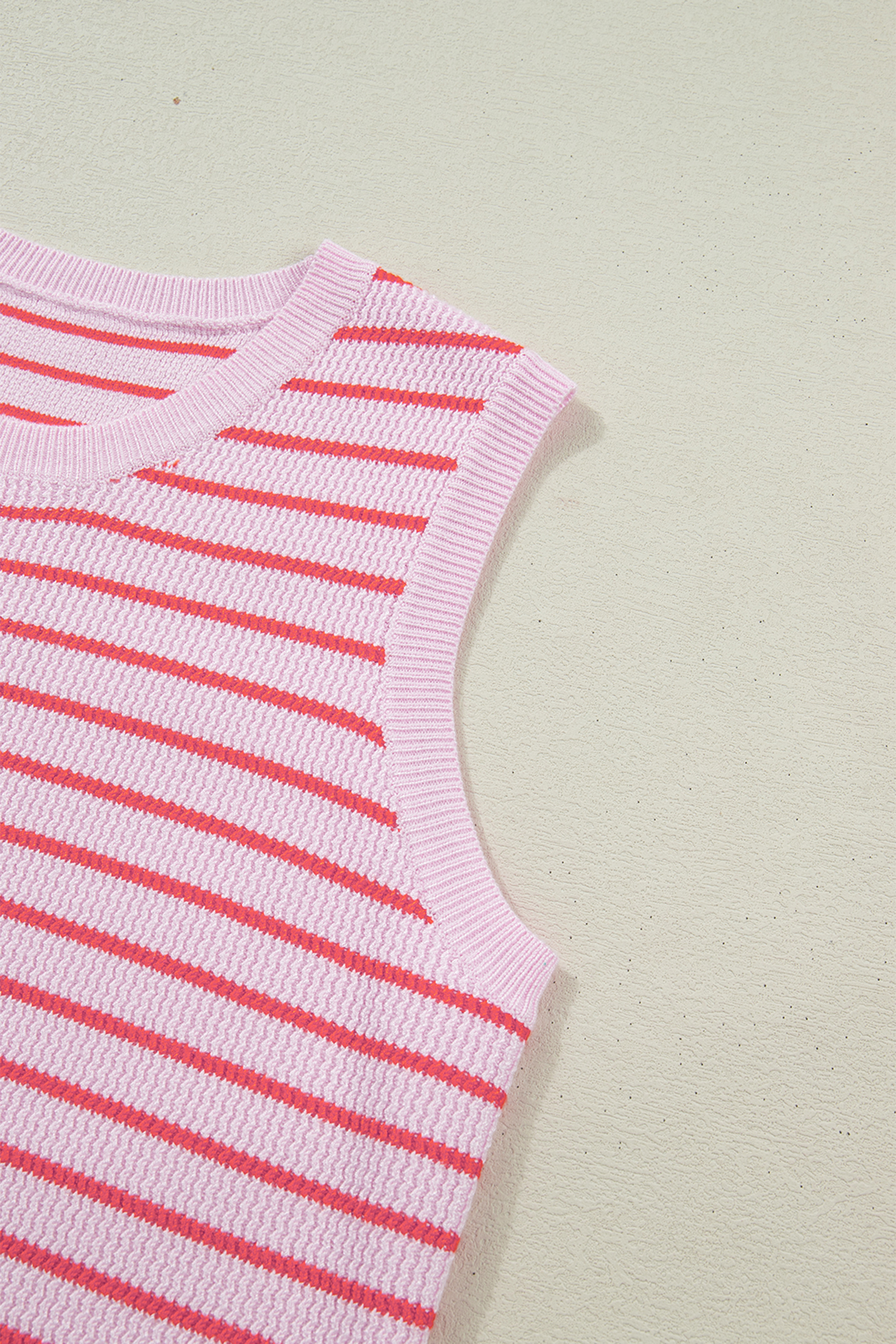 Pink Stripe Textured Knit Sleeveless Casual Sweater Top