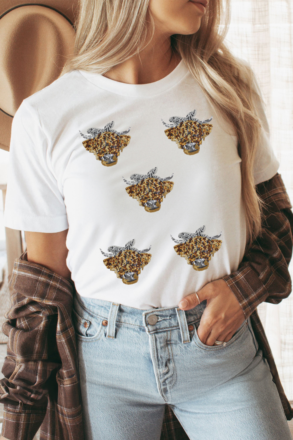 White Western Bow Heifer Graphic Casual T Shirt