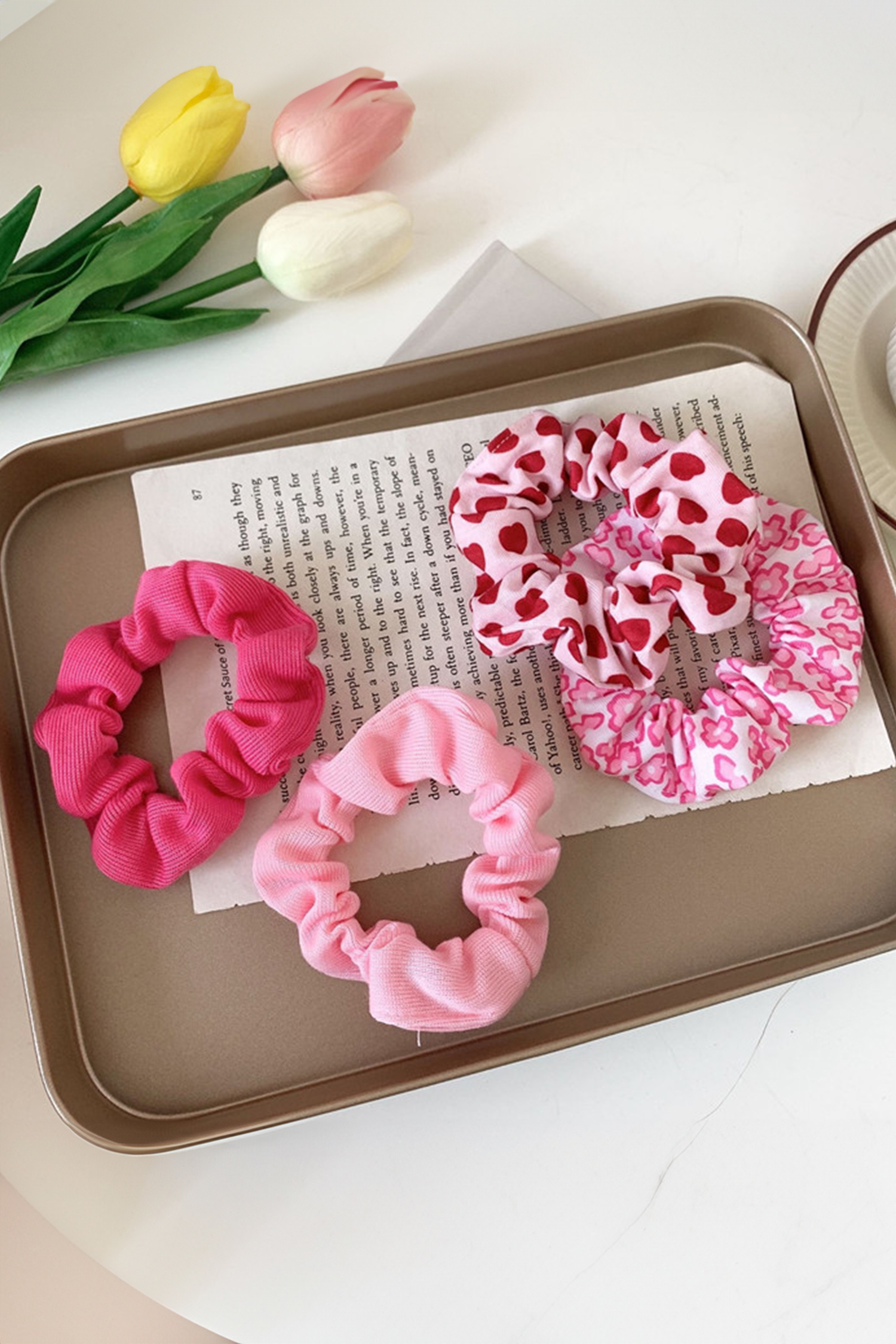 Fiery Red Valentines Day Sweet Heart Printed Scrunchie Hair Tie