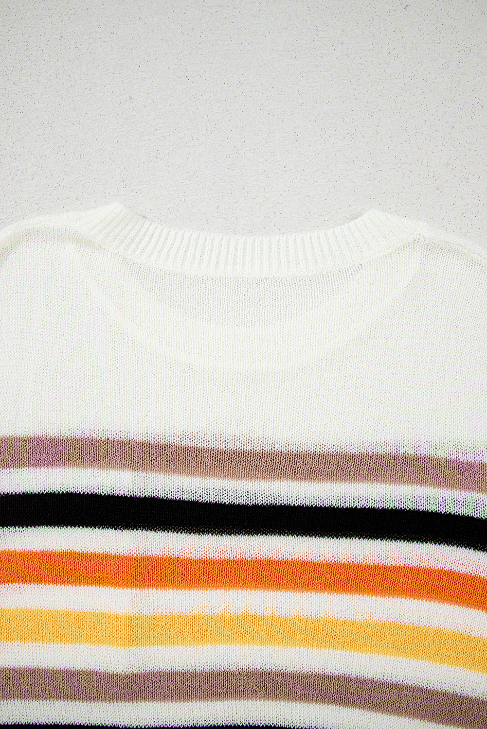 White Striped Pocketed Loose Fit Crewneck Knitted T Shirt