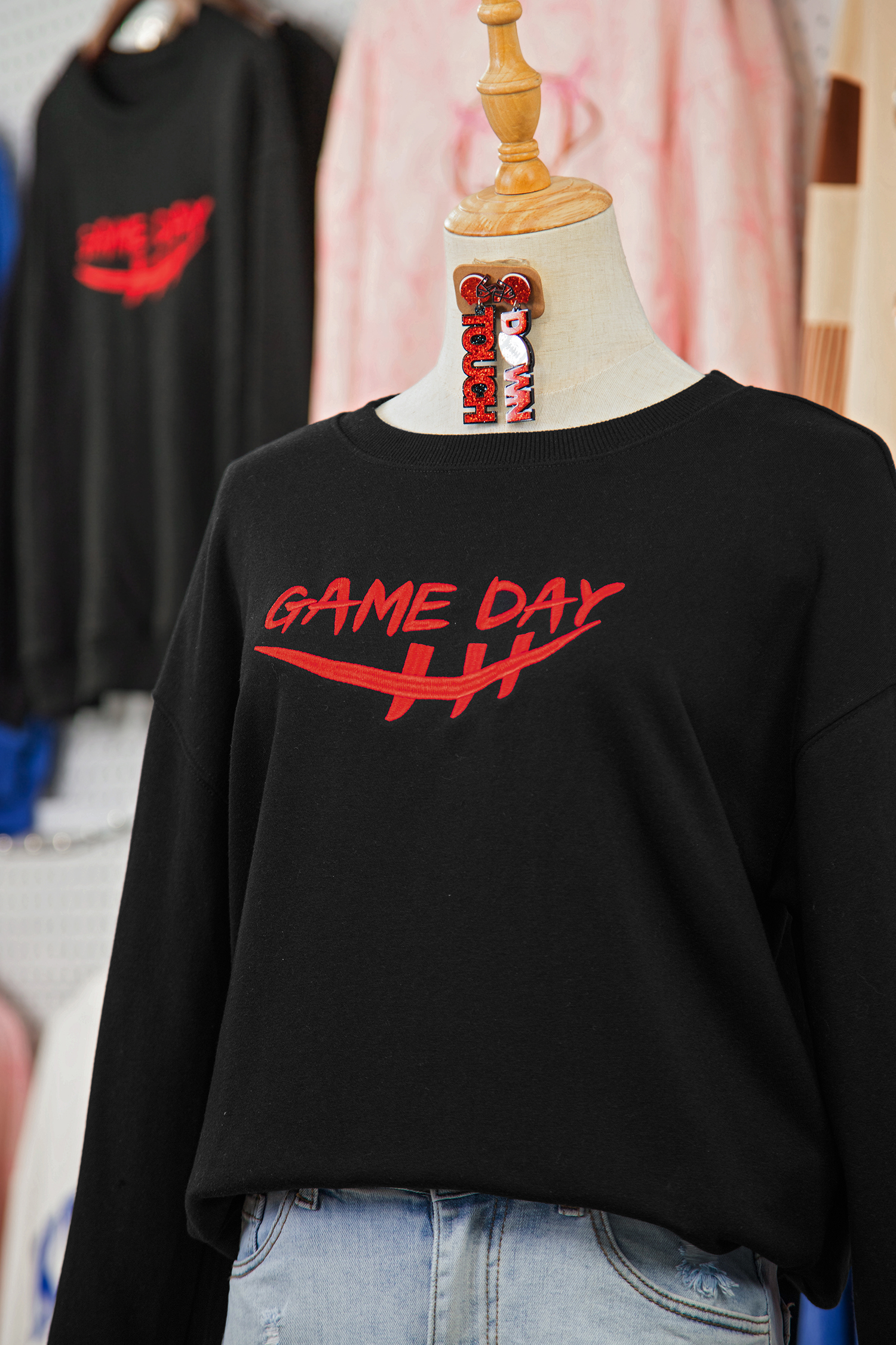 Black GAME DAY Embroidered Graphic Casual Pullover Sweatshirt