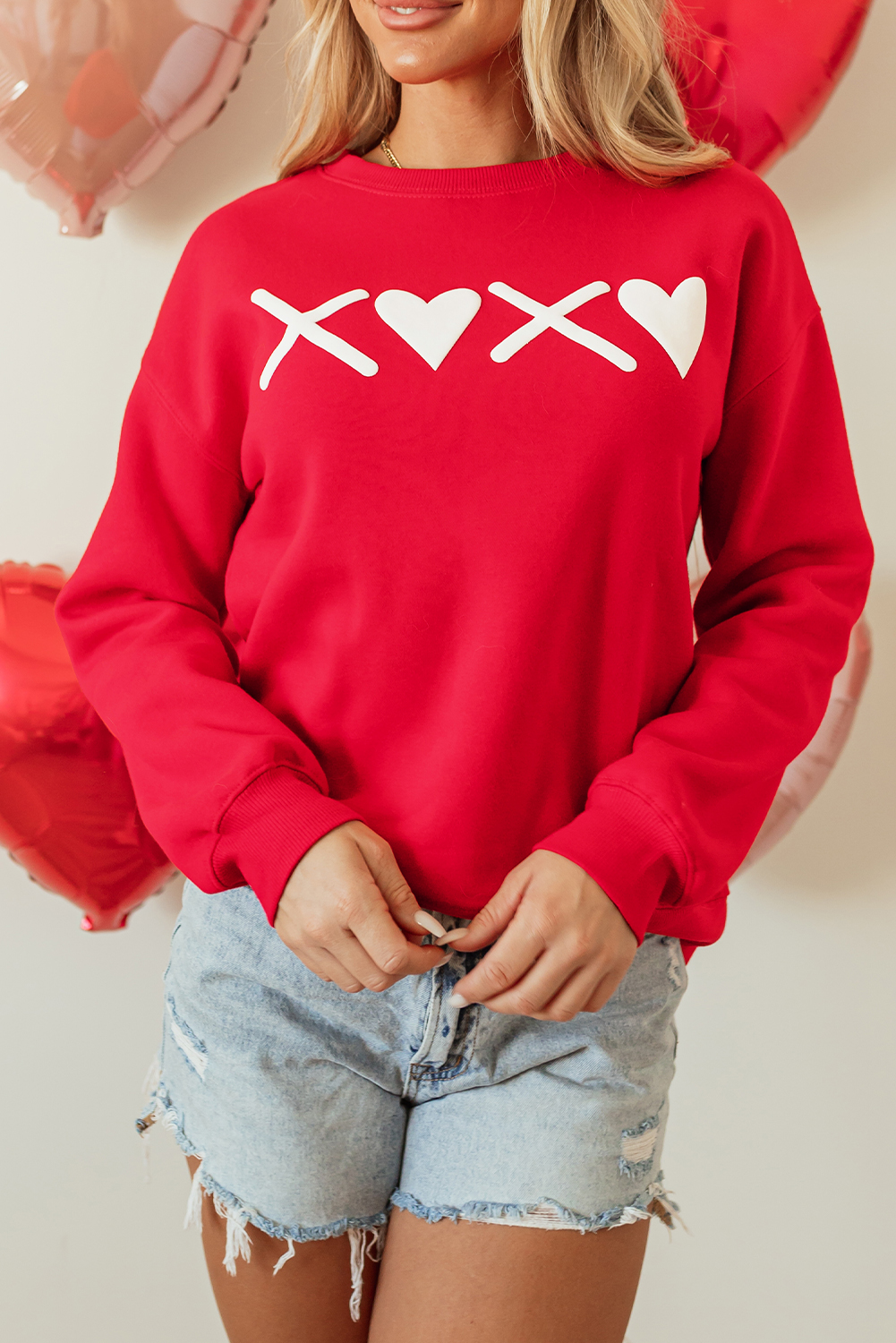 Pink LOVER Puff Print Drop Shoulder Pullover Sweatshirt