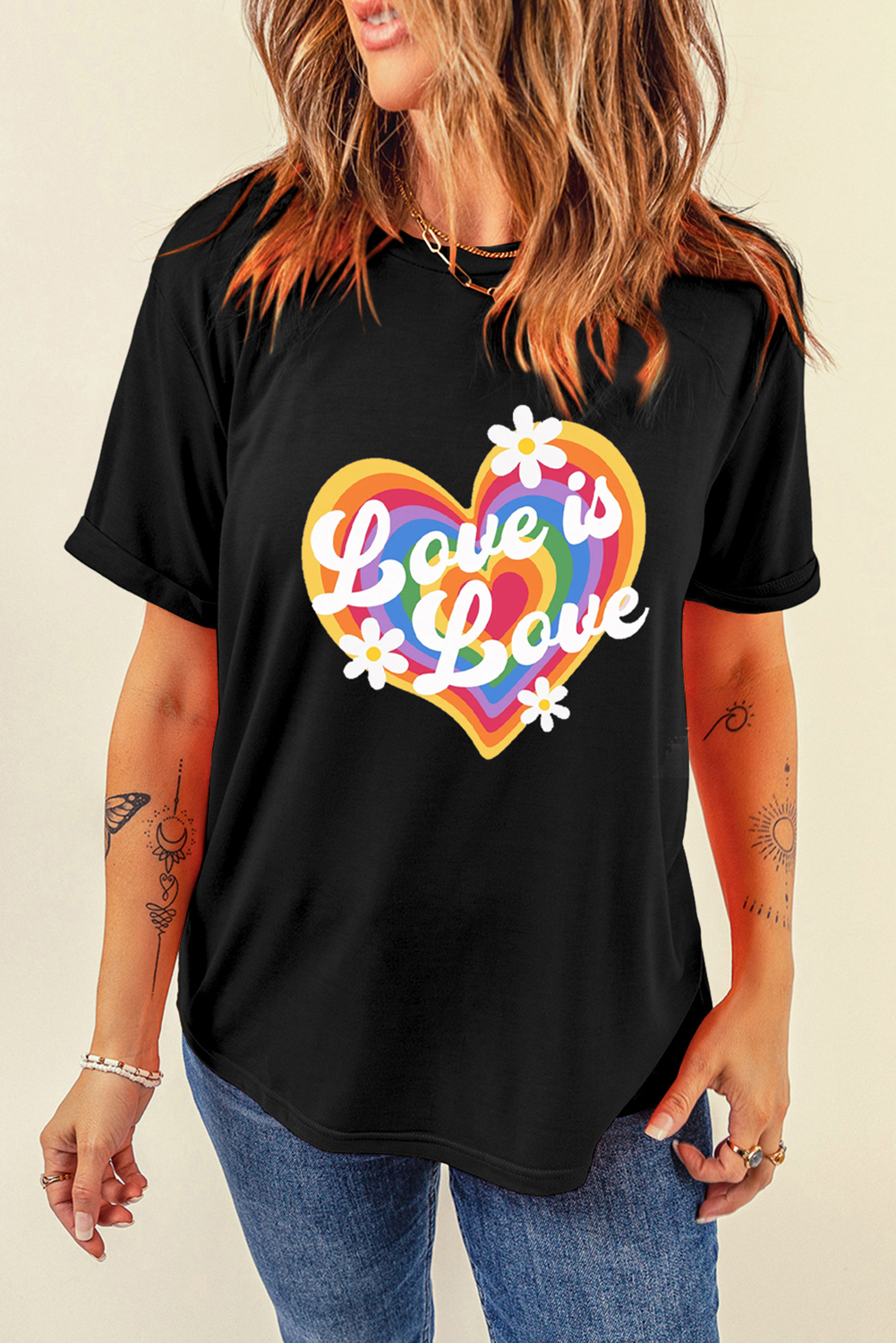 Black Love is Love Rainbow Heart Graphic Crewneck Tee